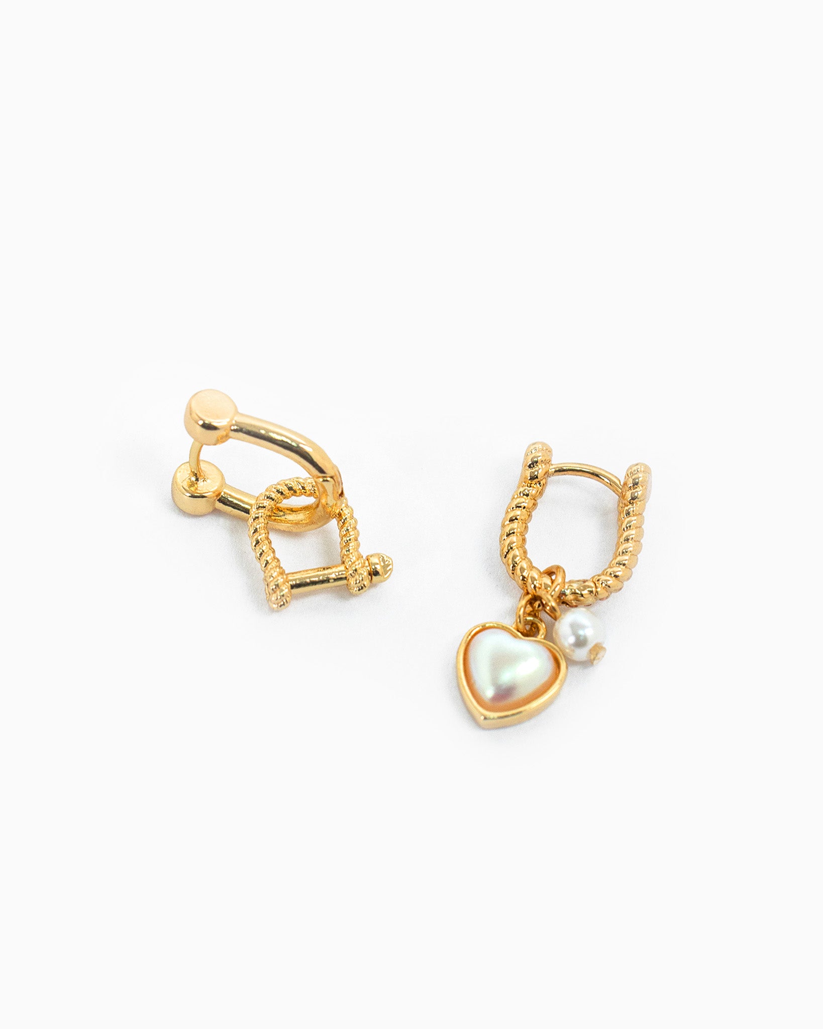 Heart Pearl Charm Carabiner Hoop Earrings