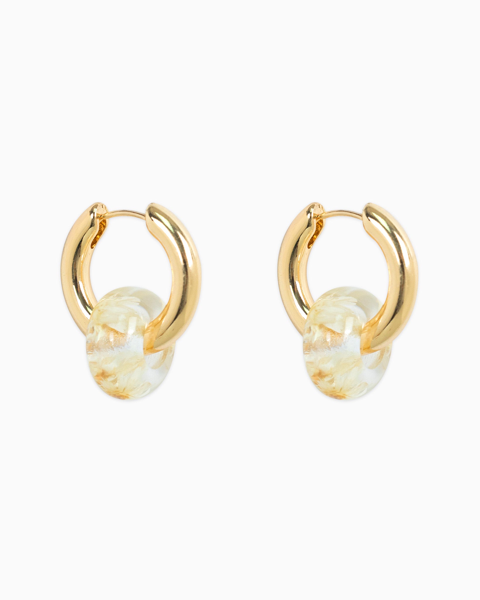 Pressed Flower Disk Rondelle Hoop Earrings