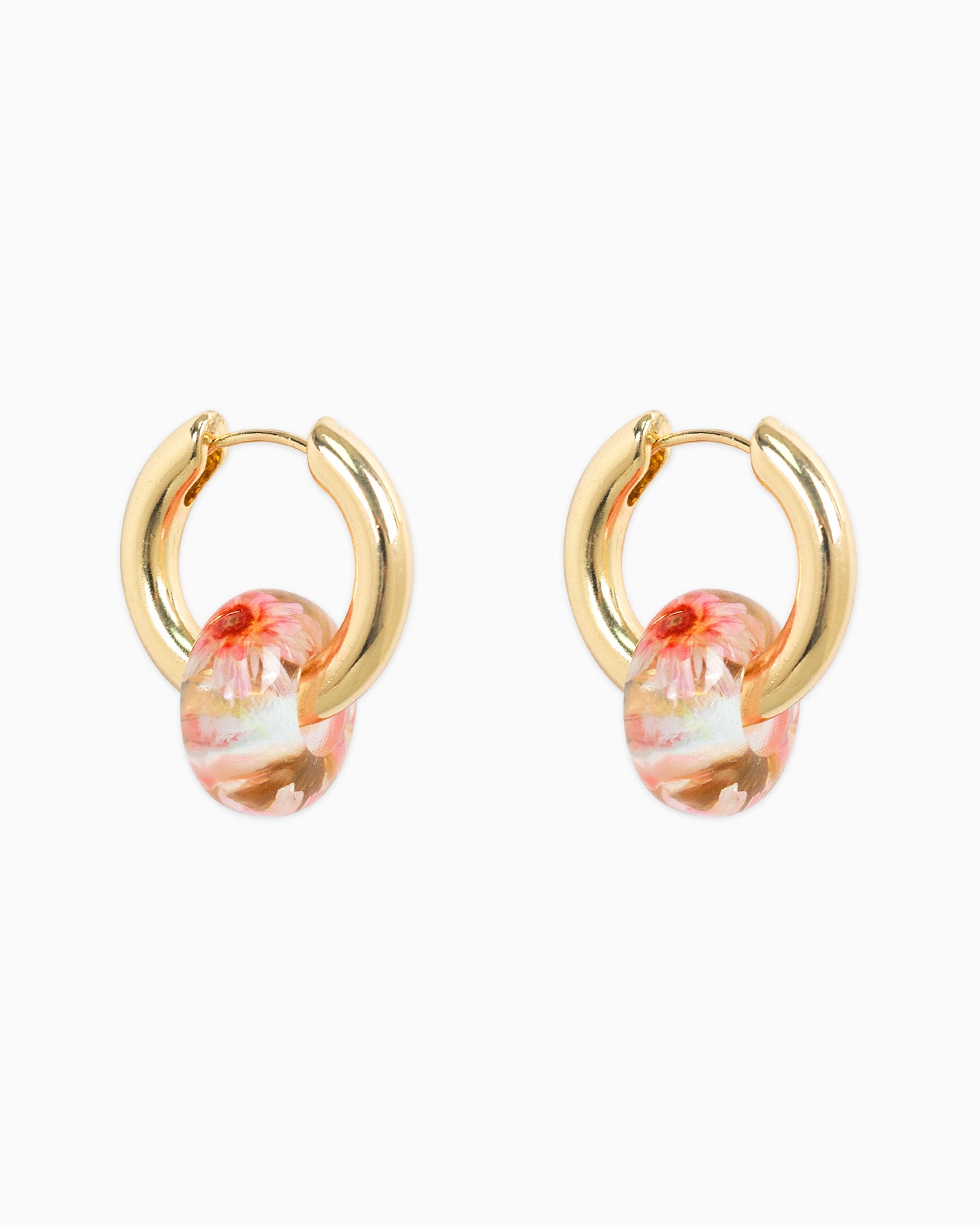 Pressed Flower Disk Rondelle Hoop Earrings