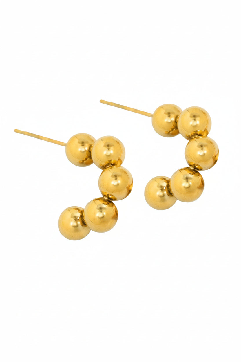 Stainless Ball Linear Half Hoop Earrings