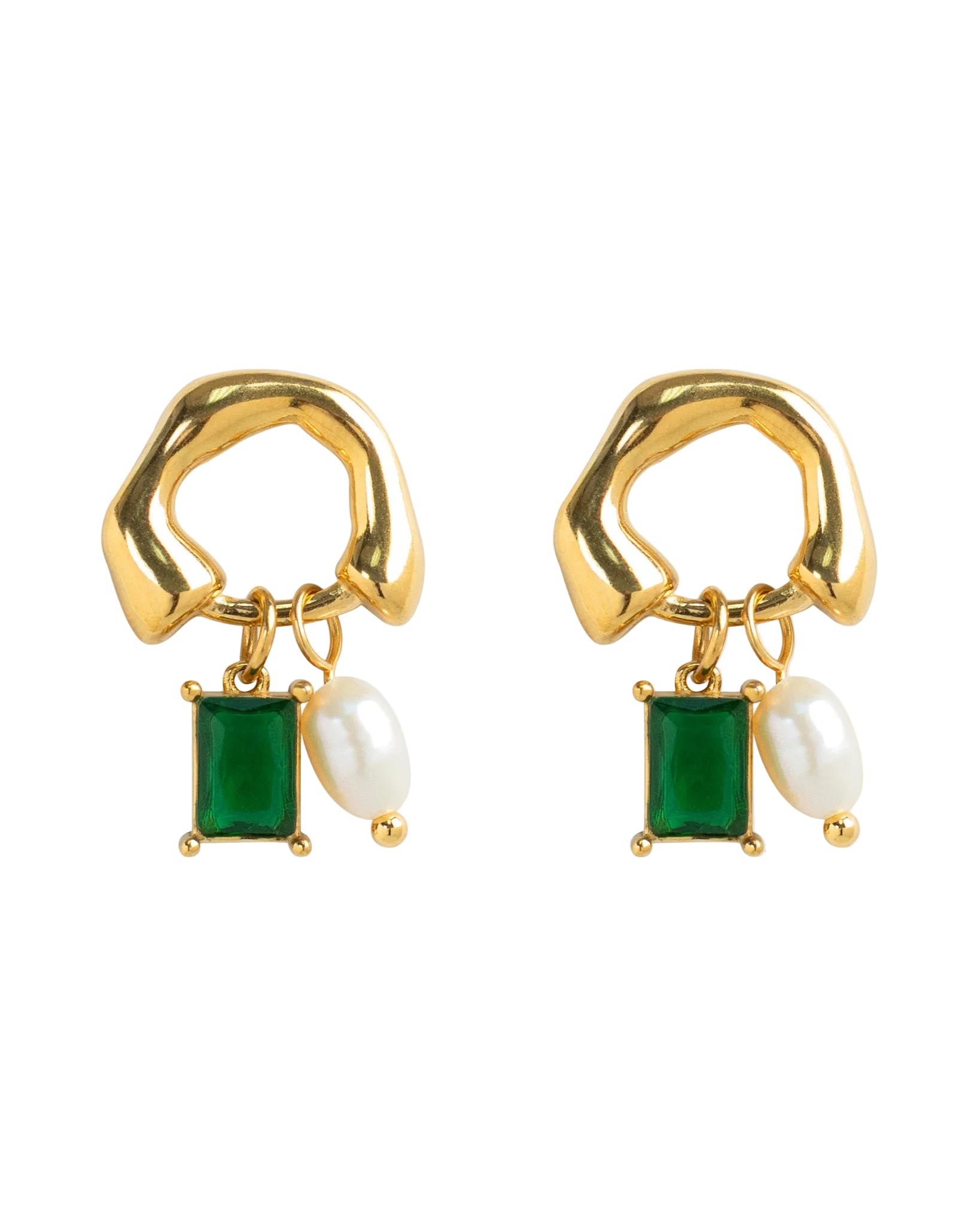 Stainless Sculpted Emerald Stone Drop Earrings