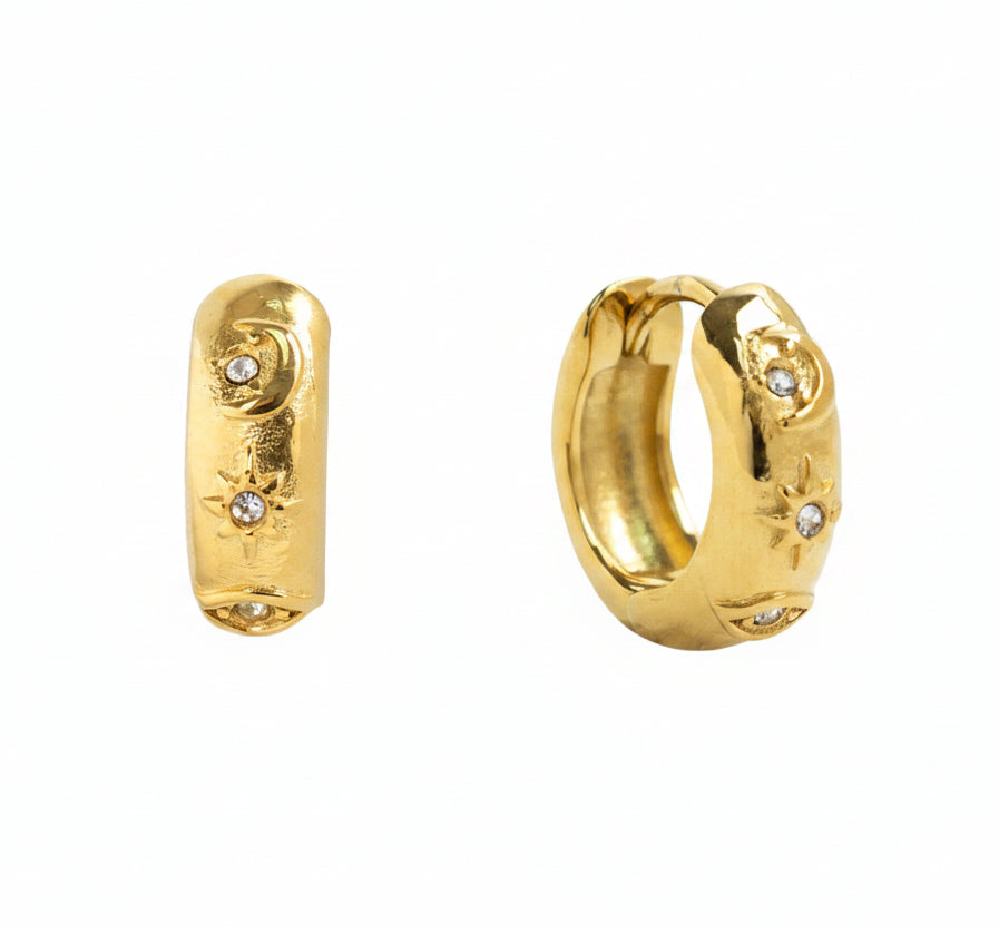 Stainless Dome Celestial Hoop Earrings