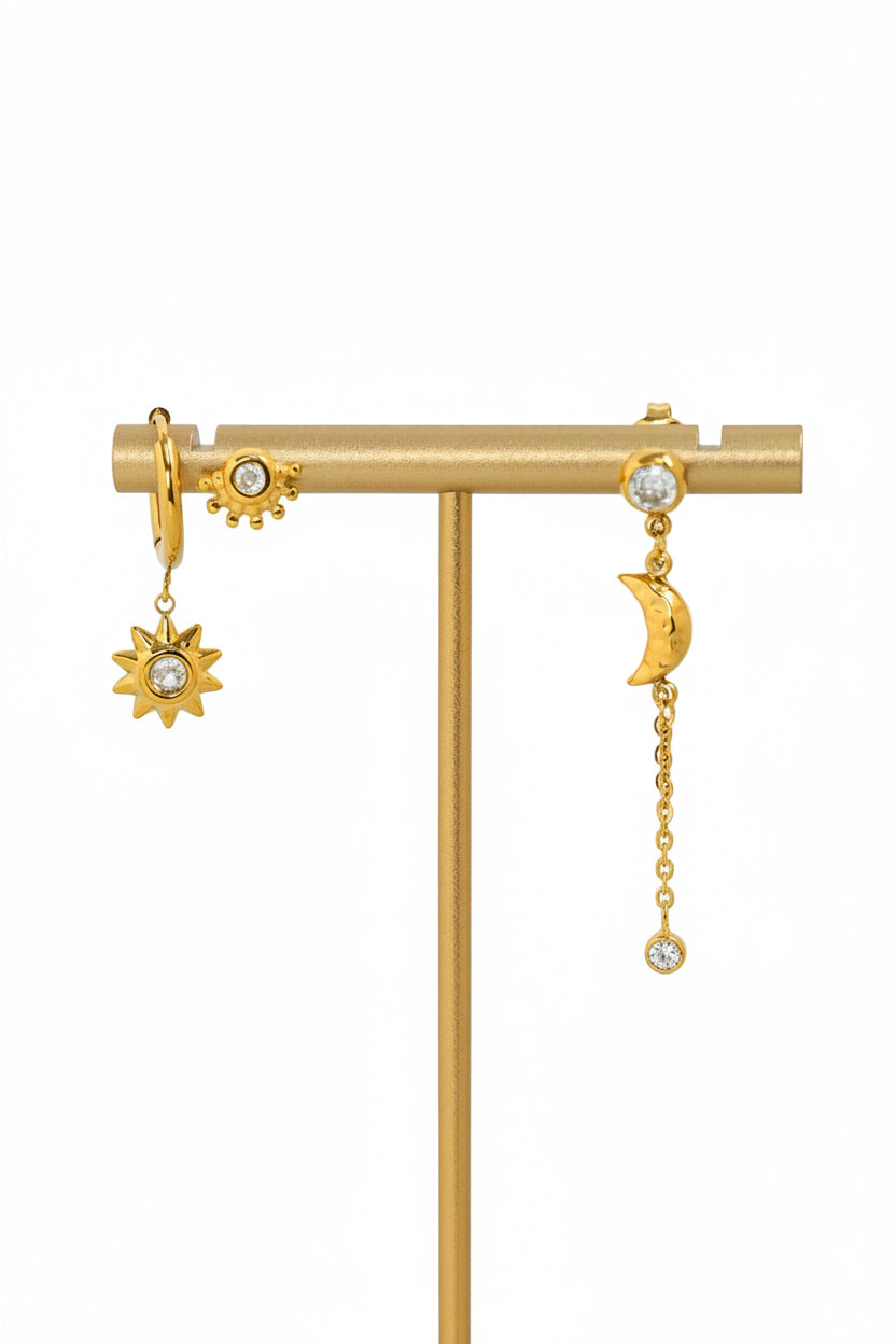Stainless Celestial Trio Drop Earrings Set of 3