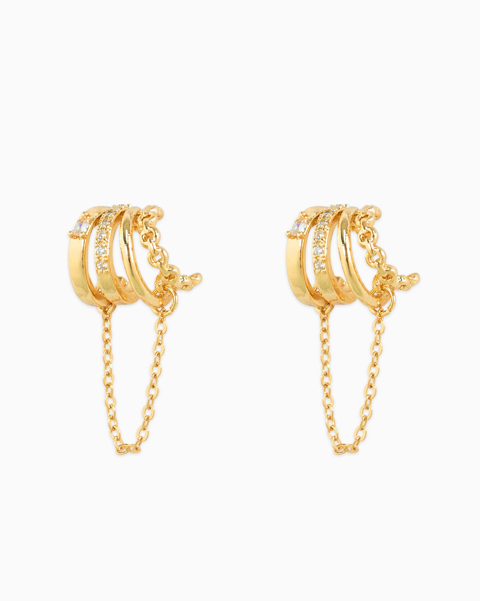 4-Line CZ Chain Hoop Earrings