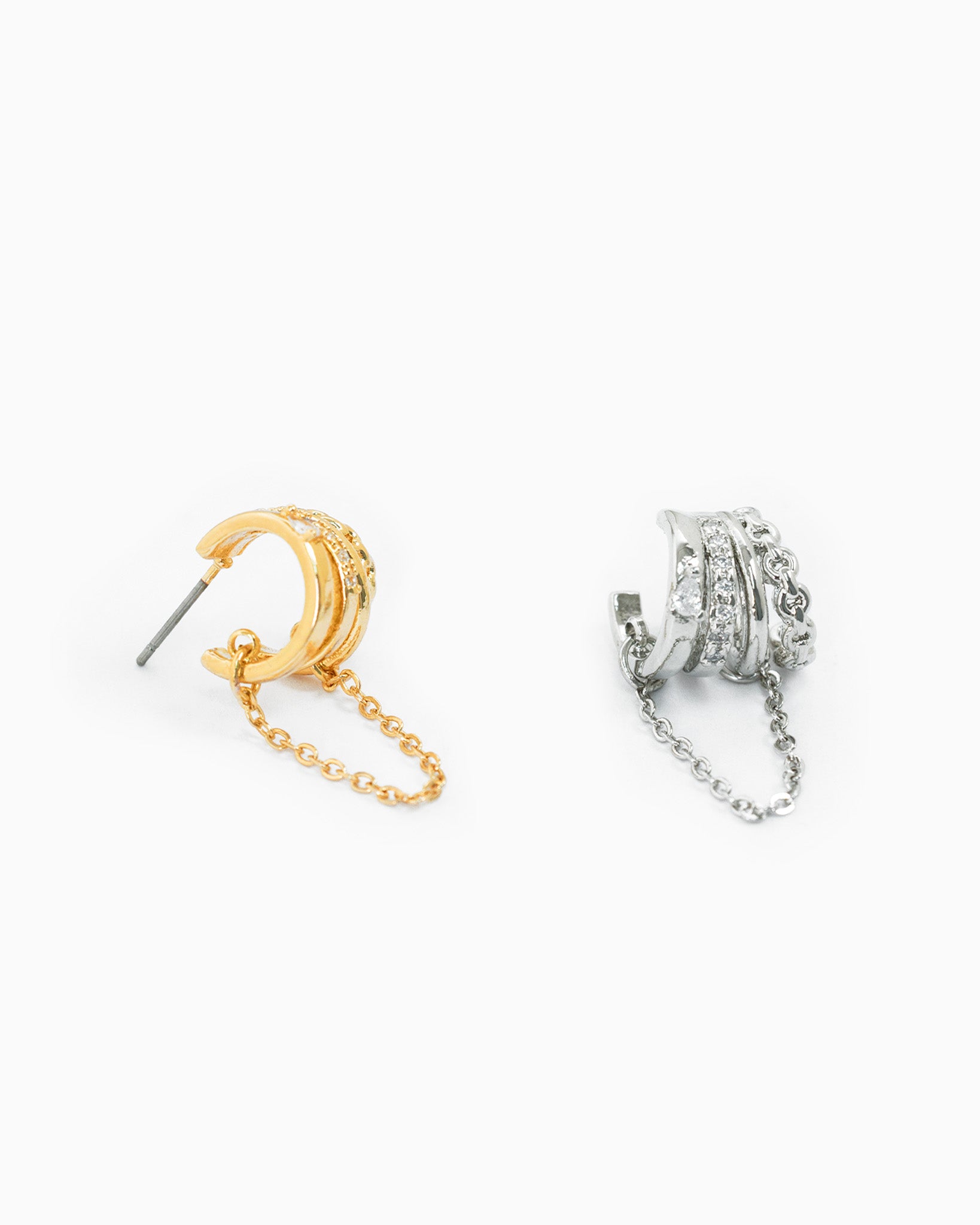 4-Line CZ Chain Hoop Earrings-3
