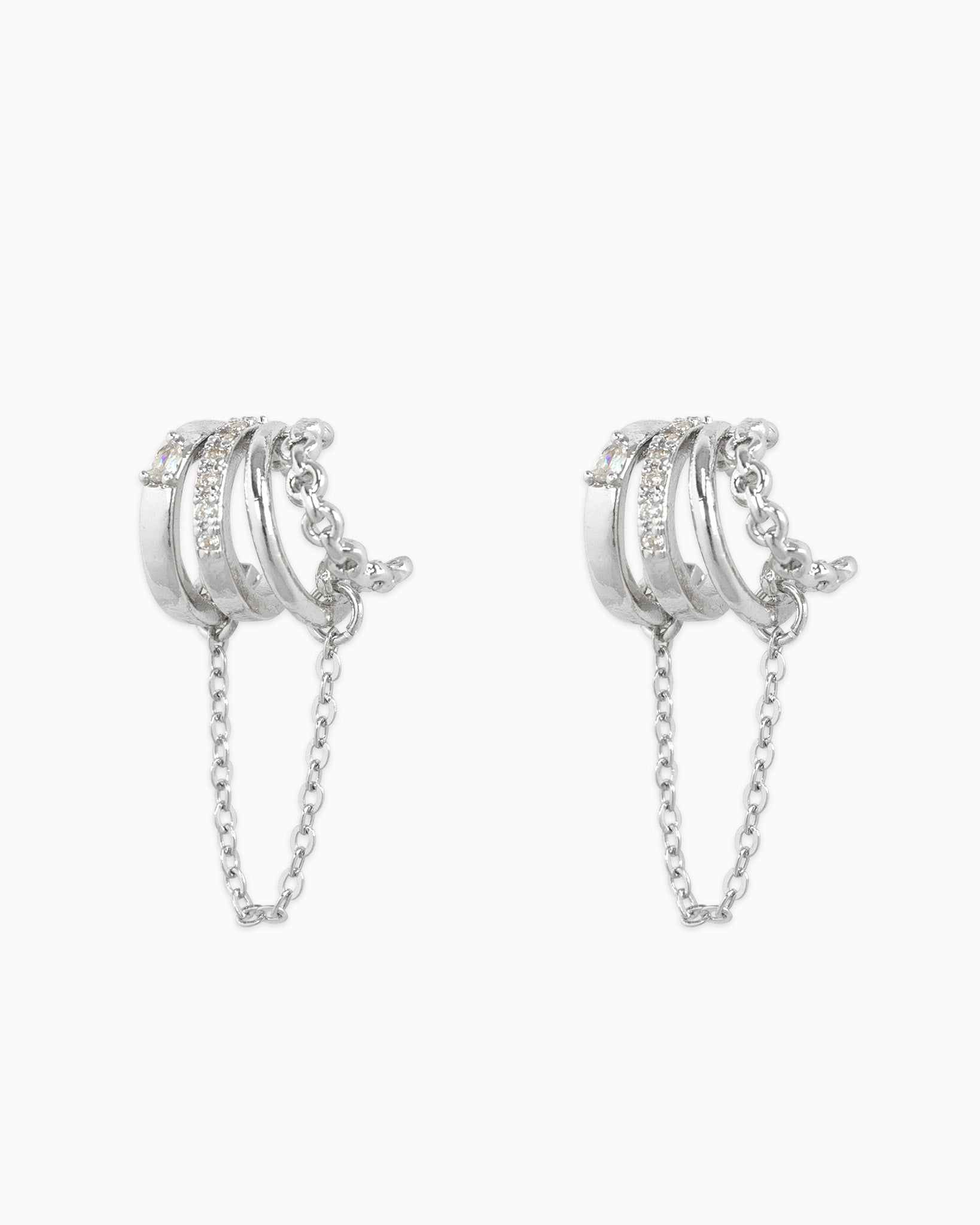 4-Line CZ Chain Hoop Earrings