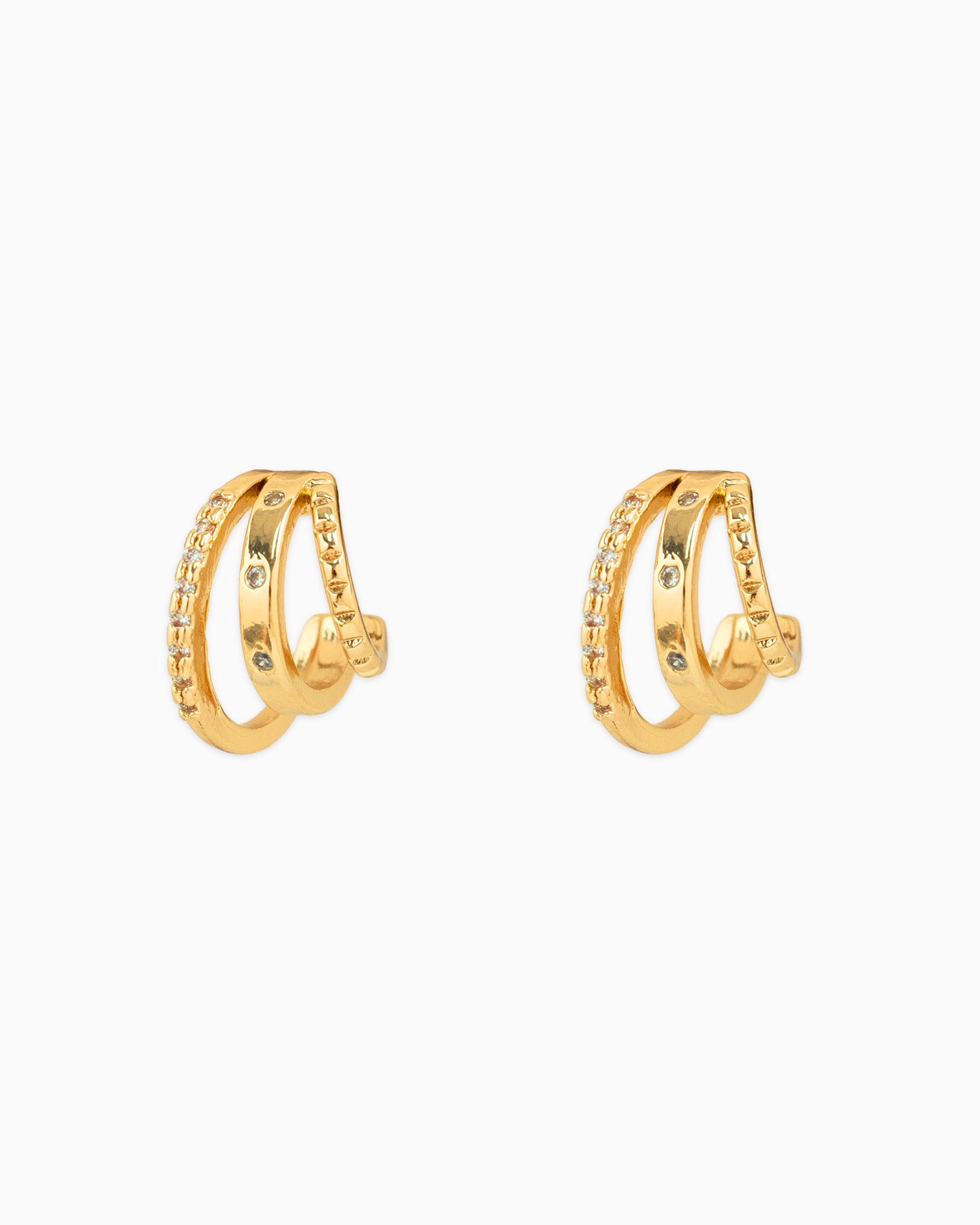 3-Line CZ Hoop Earrings