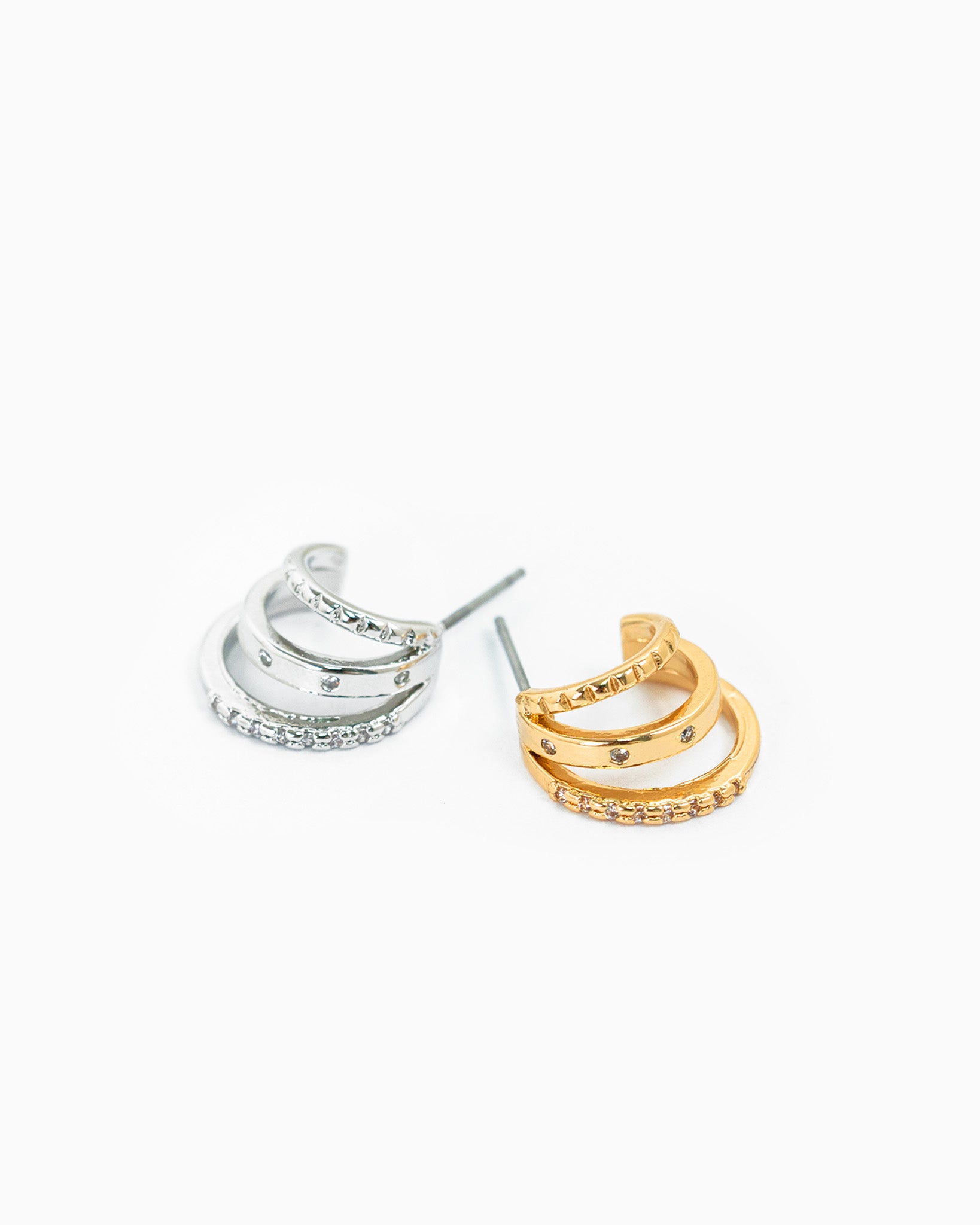 3-Line CZ Hoop Earrings-3