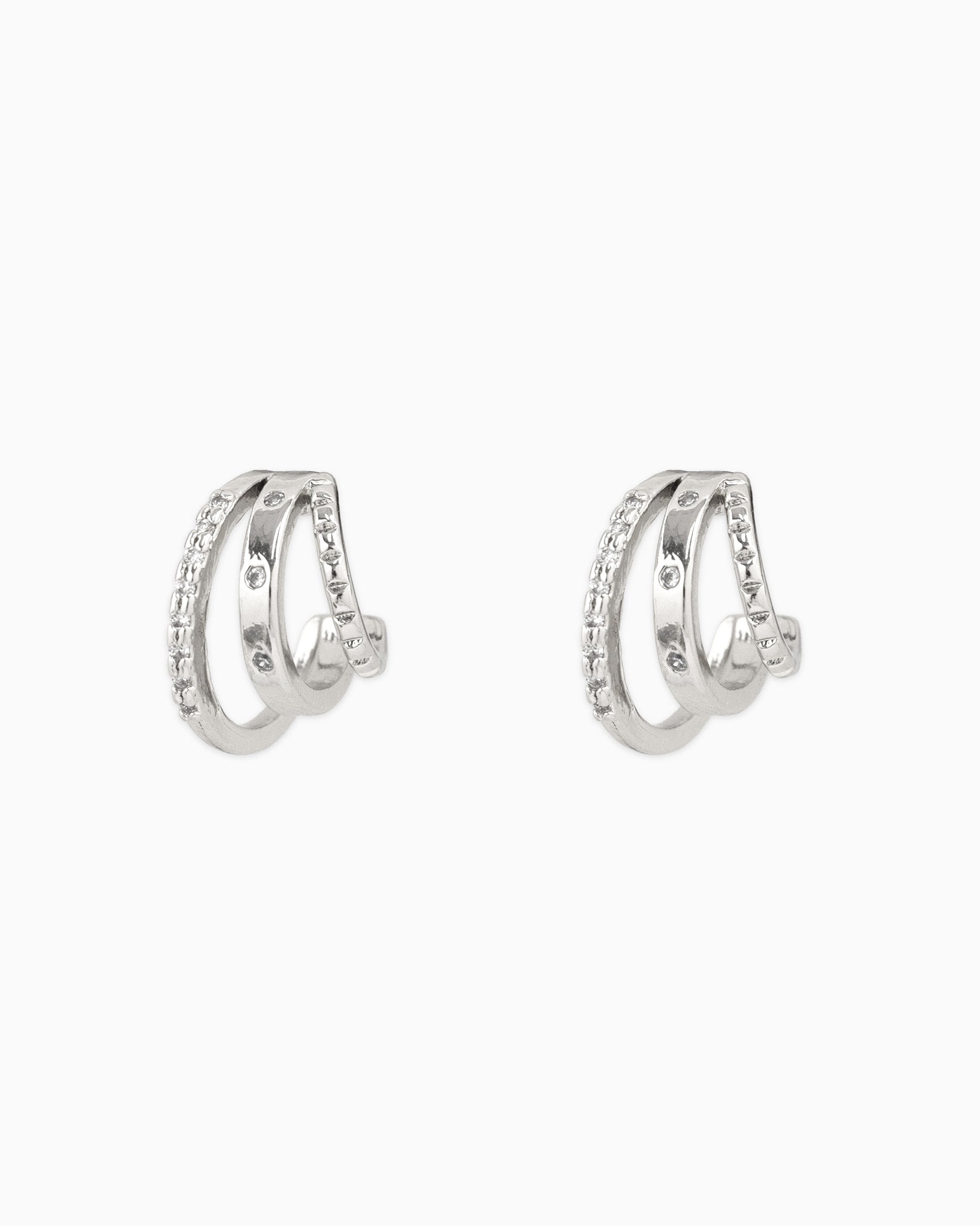 3-Line CZ Hoop Earrings