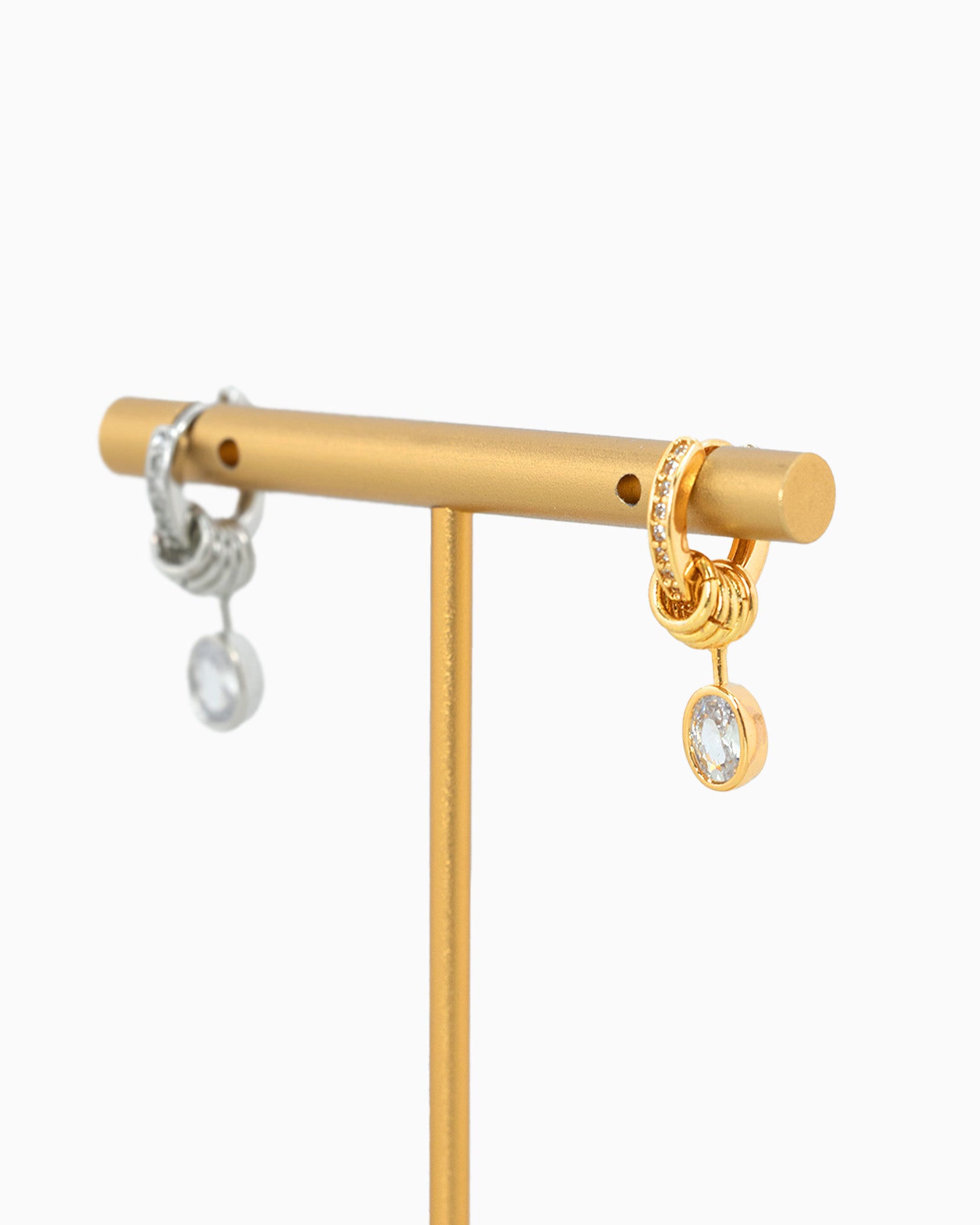 Double Ring CZ Dangle Drop Earrings