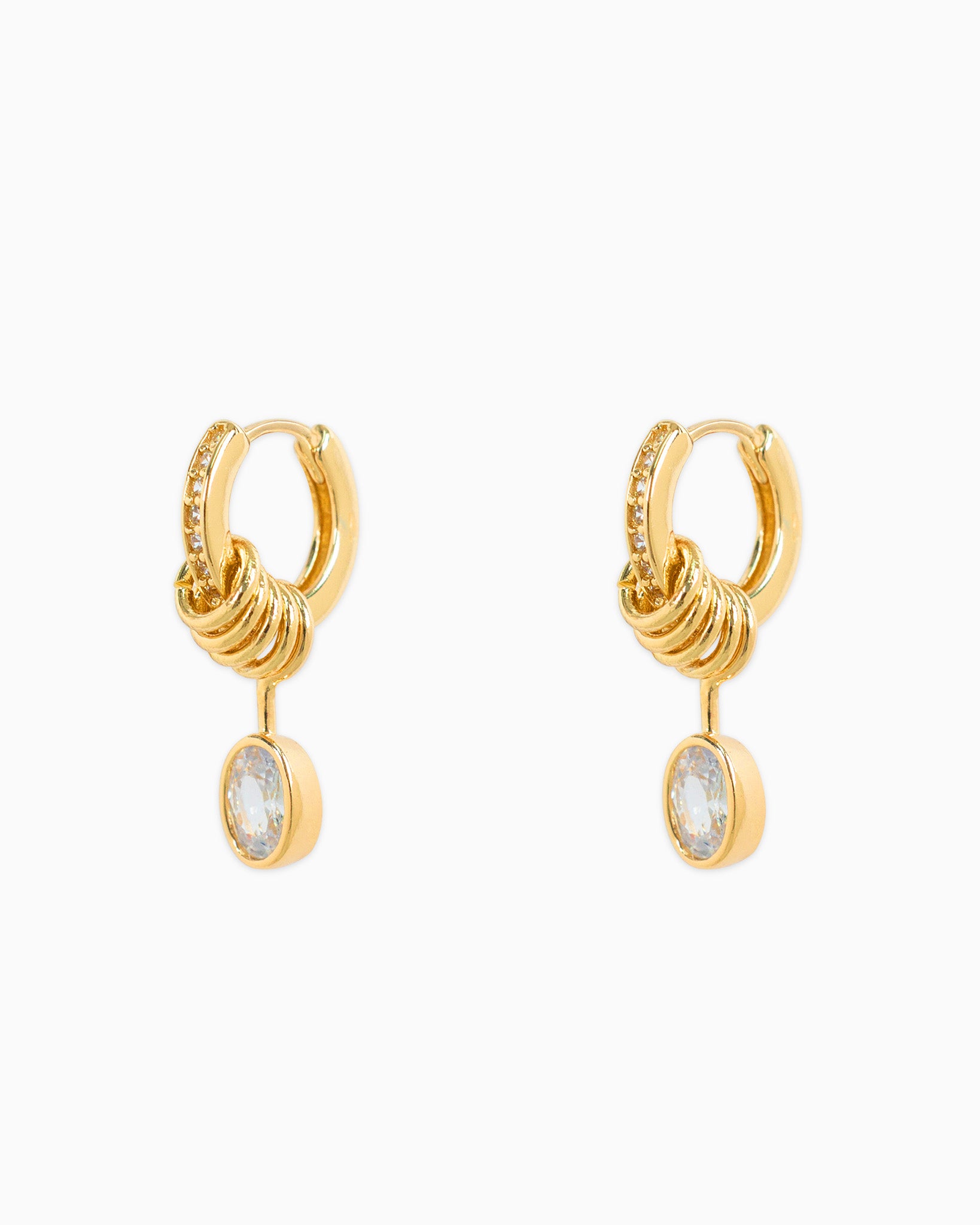 Double Ring CZ Dangle Drop Earrings