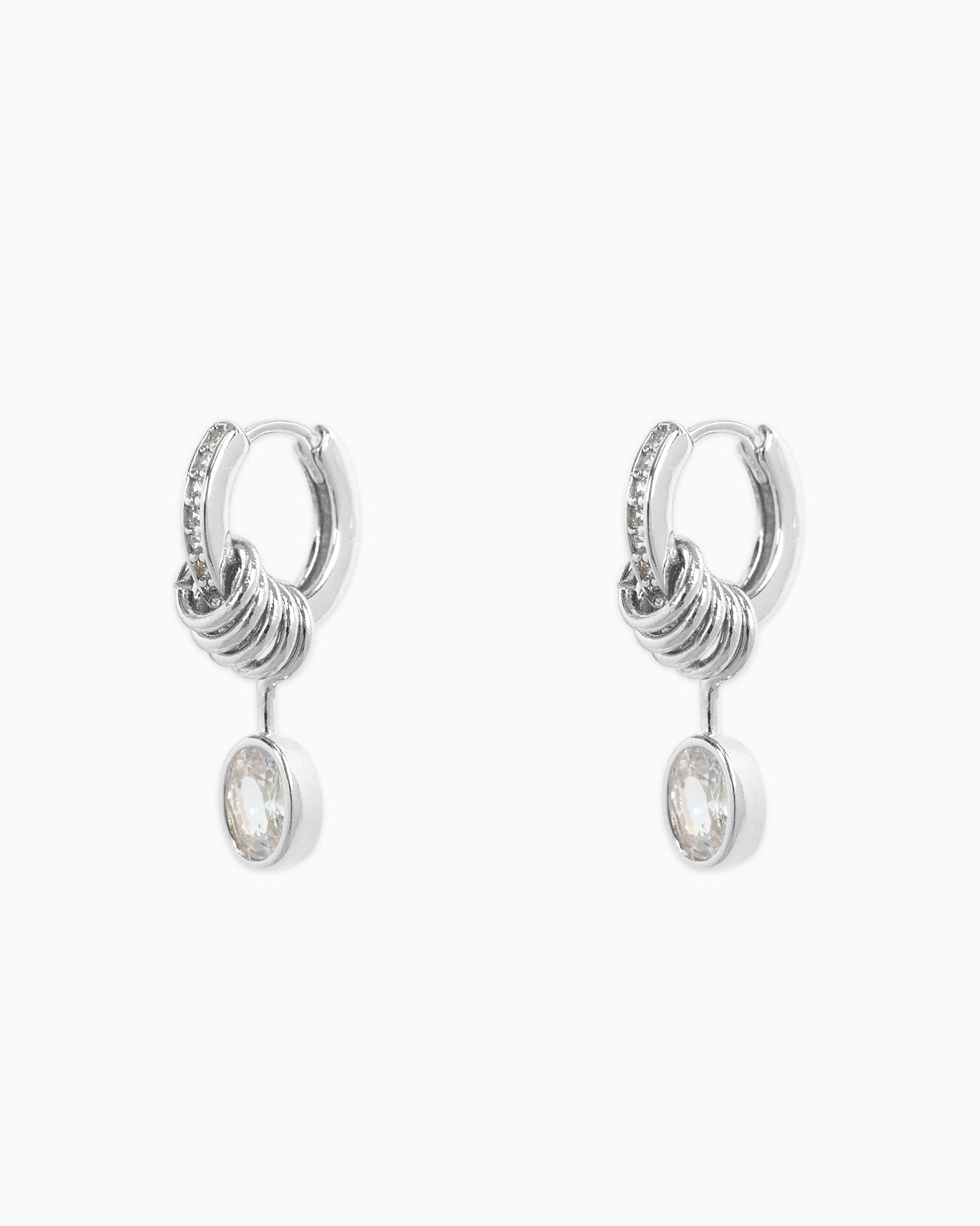 Double Ring CZ Dangle Drop Earrings