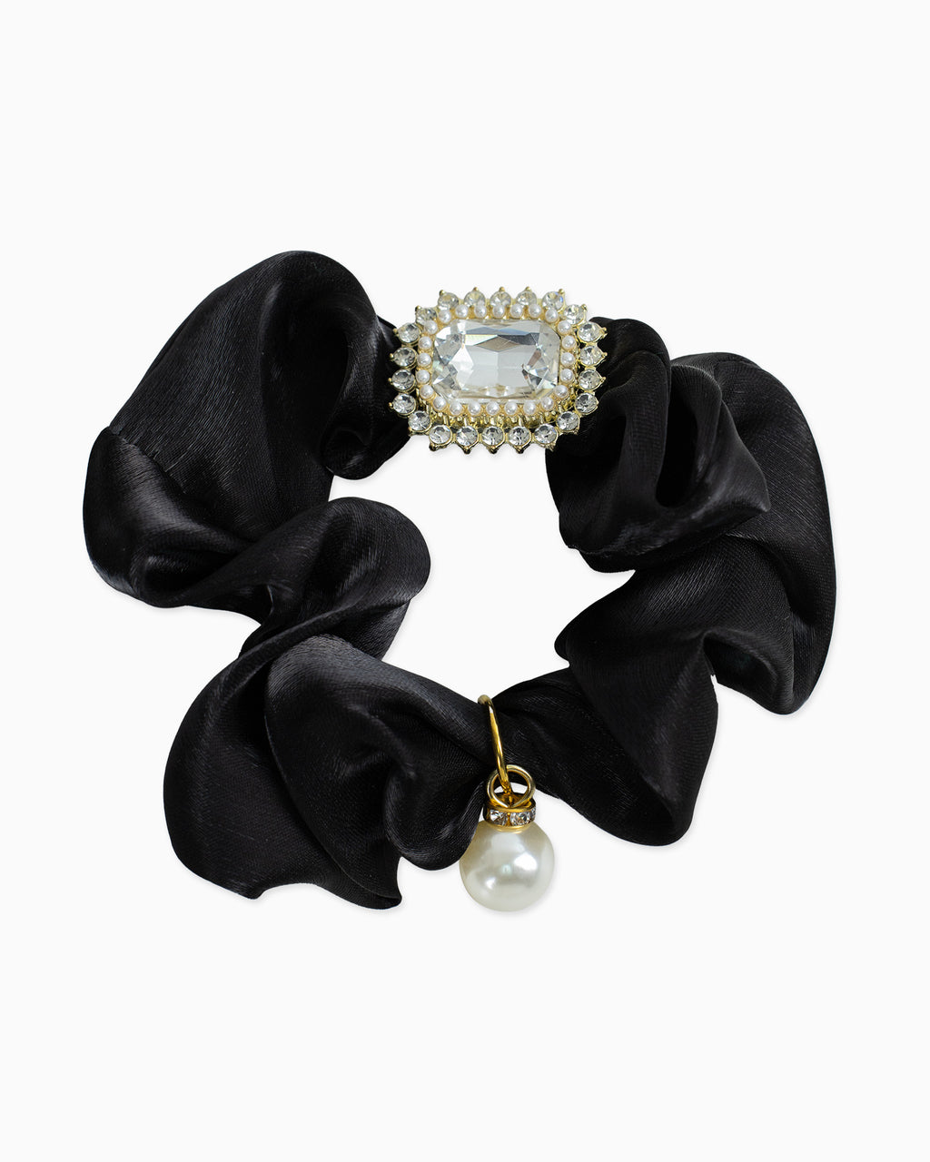 Crystal Pearl Accent Satin Scrunchie
