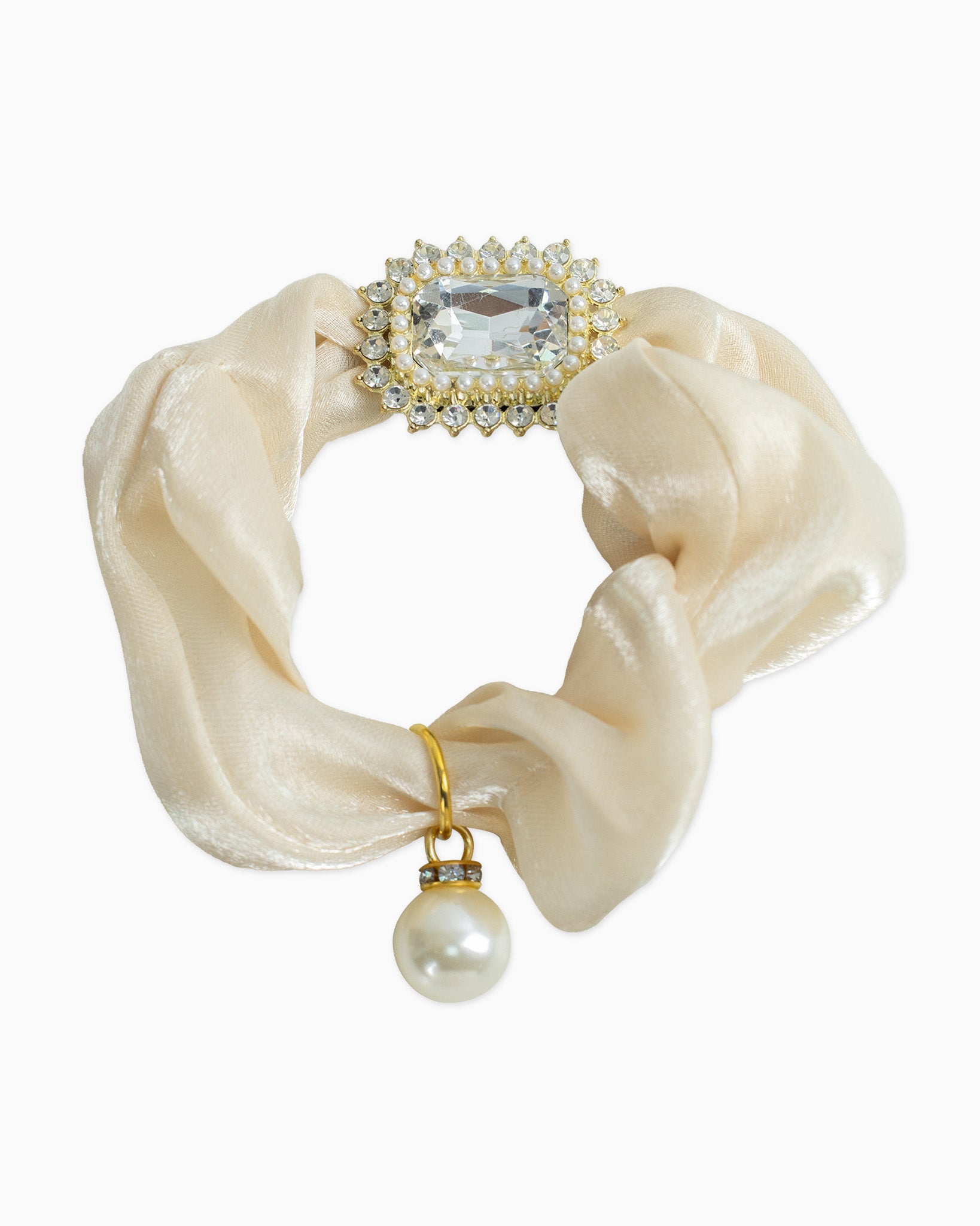 Crystal Pearl Accent Satin Scrunchie