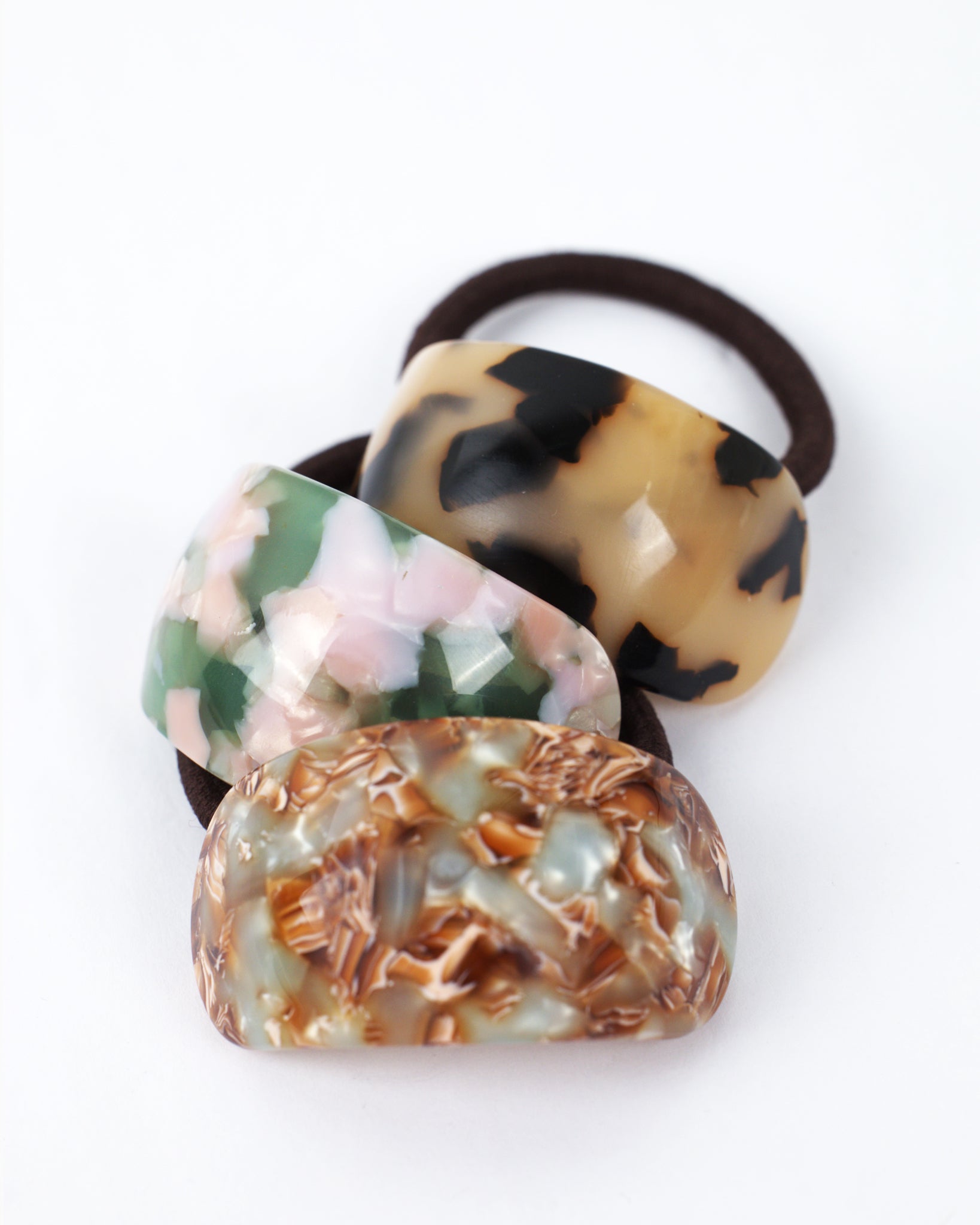 Artisan Acetate Hair Tie with Premium Marble and Tortoise Patterns 3PCS SET