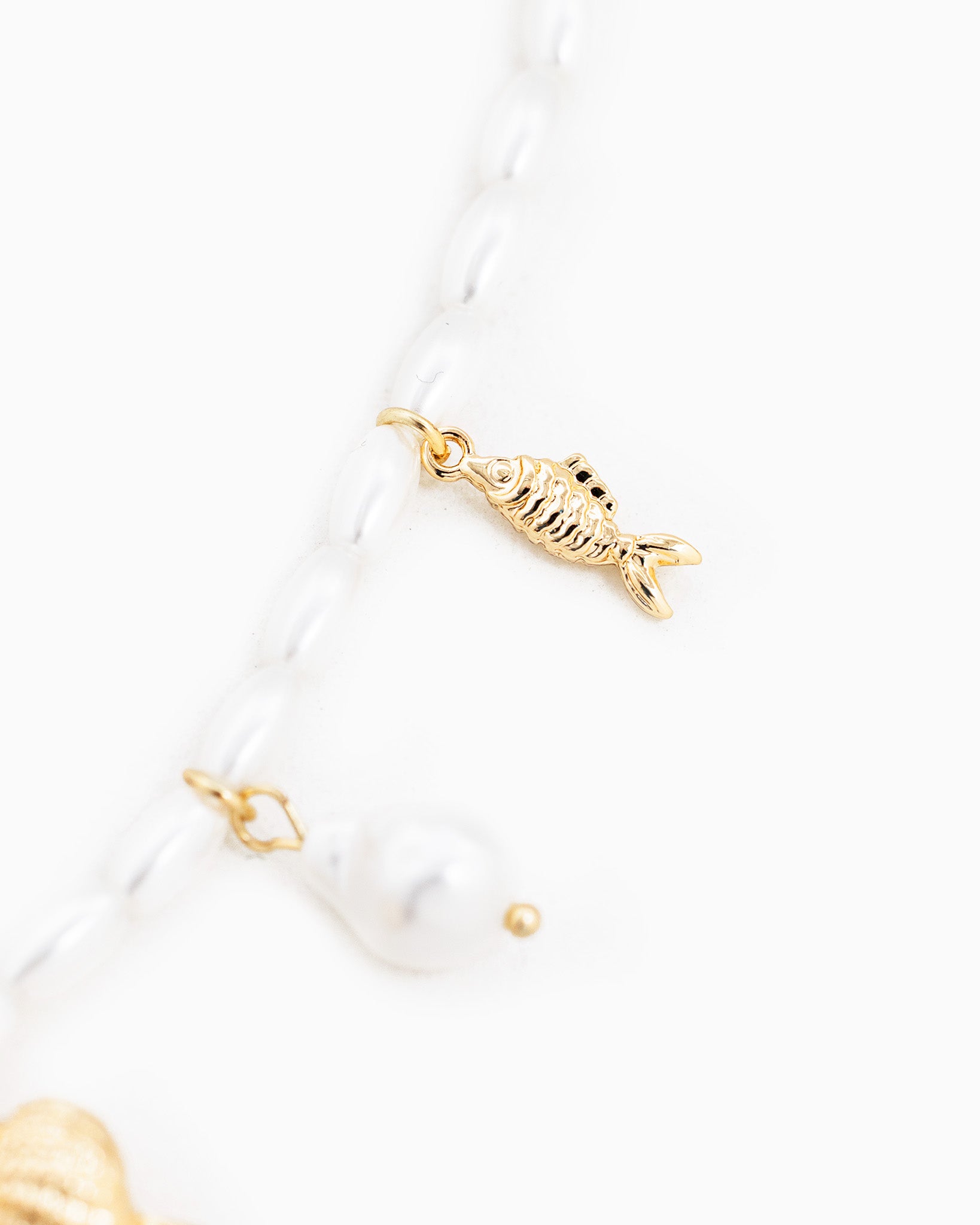 Gold Sea Life Charm Pearl Bead Necklace