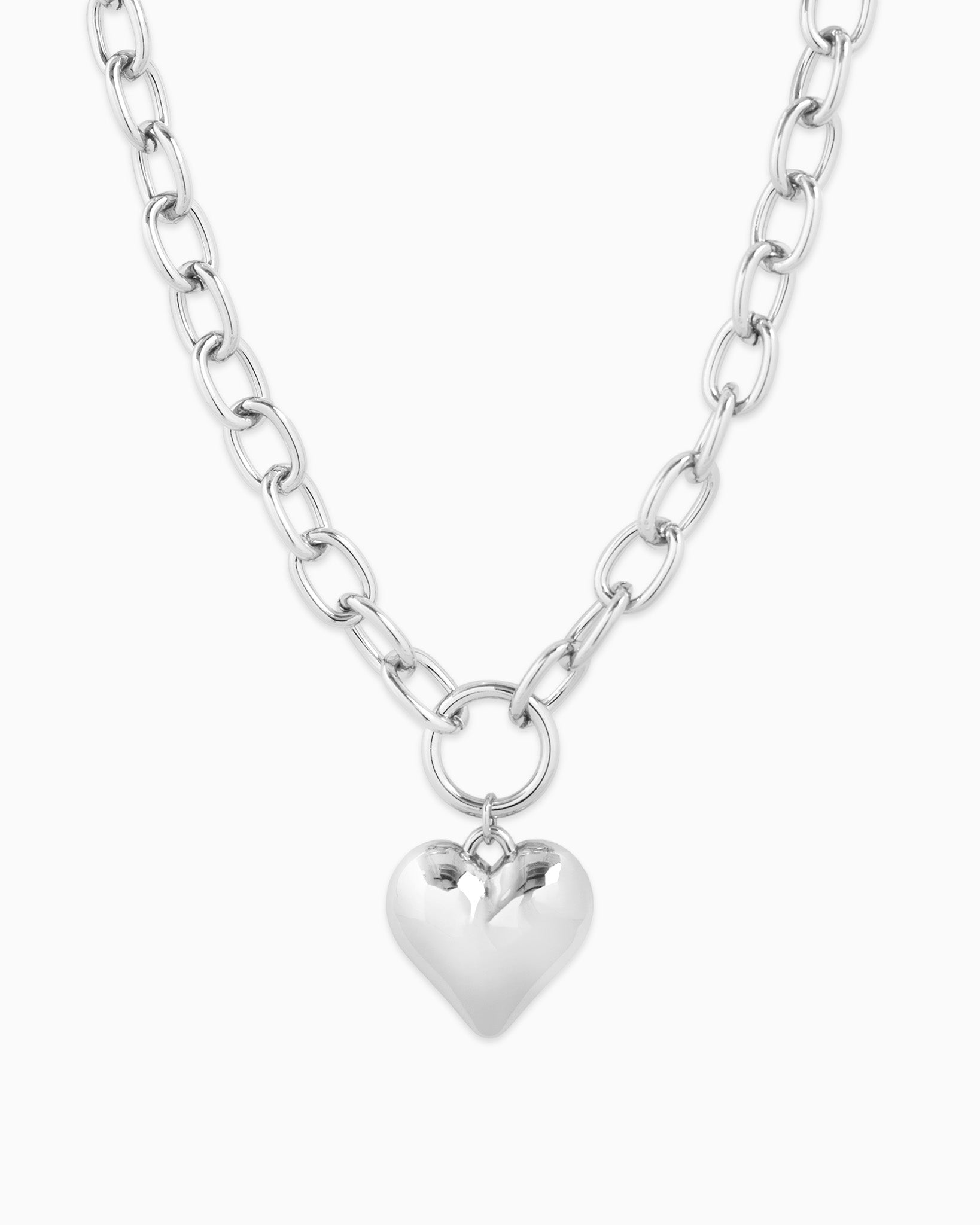 Puffy Heart Chunky Oval Chain Necklace