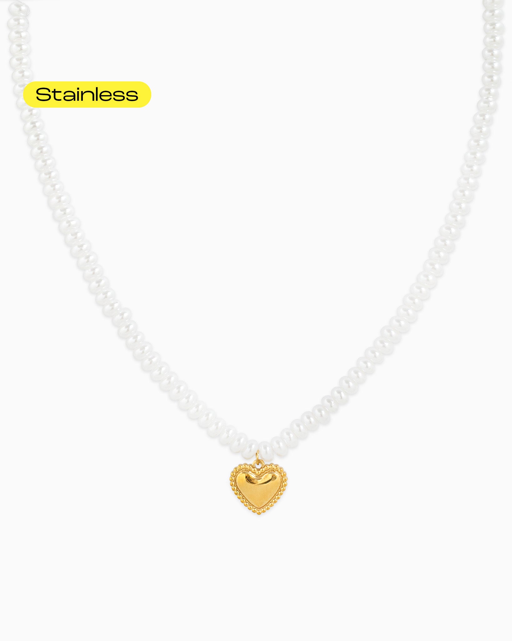 Stainless Ball Heart Pearl Necklace