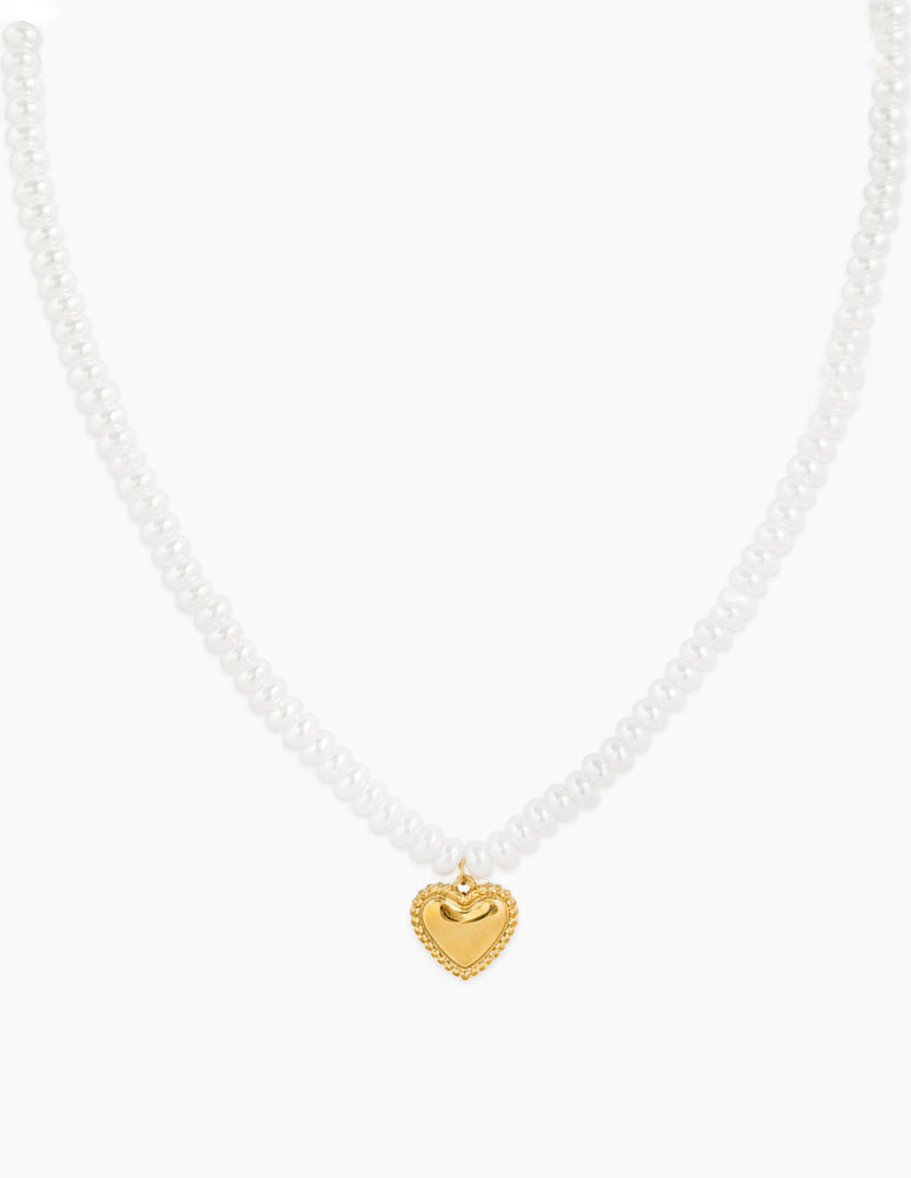 Stainless Ball Heart Pearl Necklace