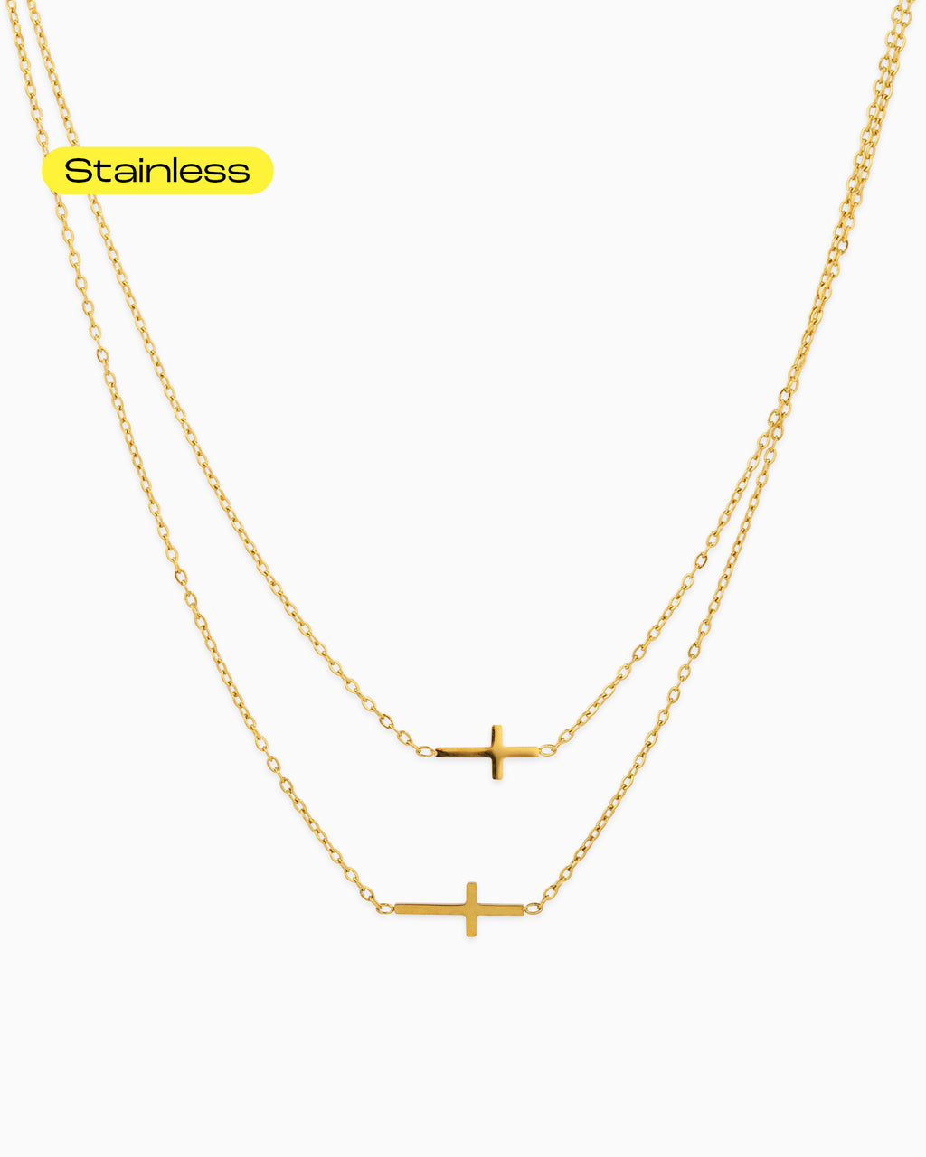 Stainless 2 Layered Cross Necklace
