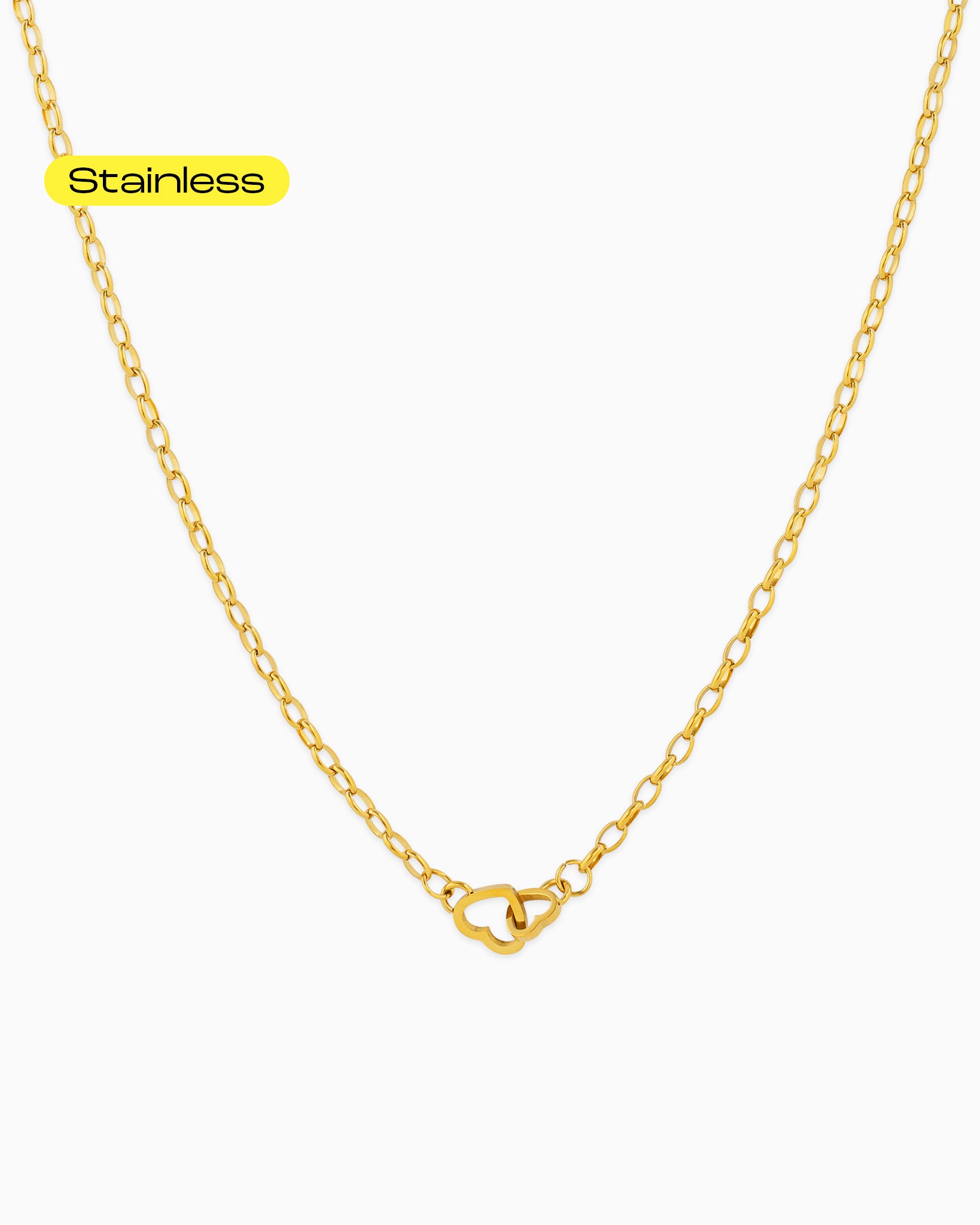 Stainless Double Heart Link Necklace