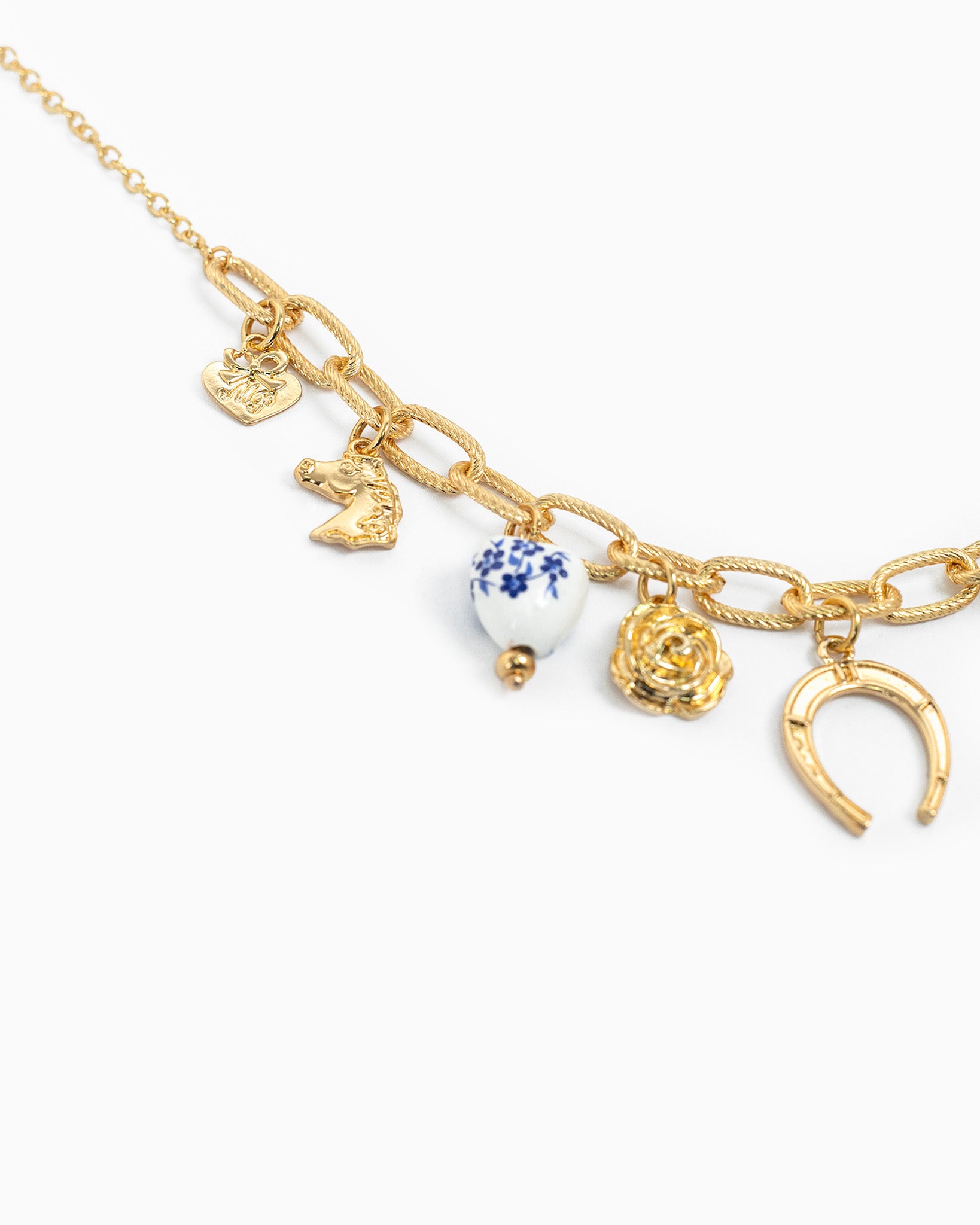 Western Blue Ceramic Multi Charm Necklace