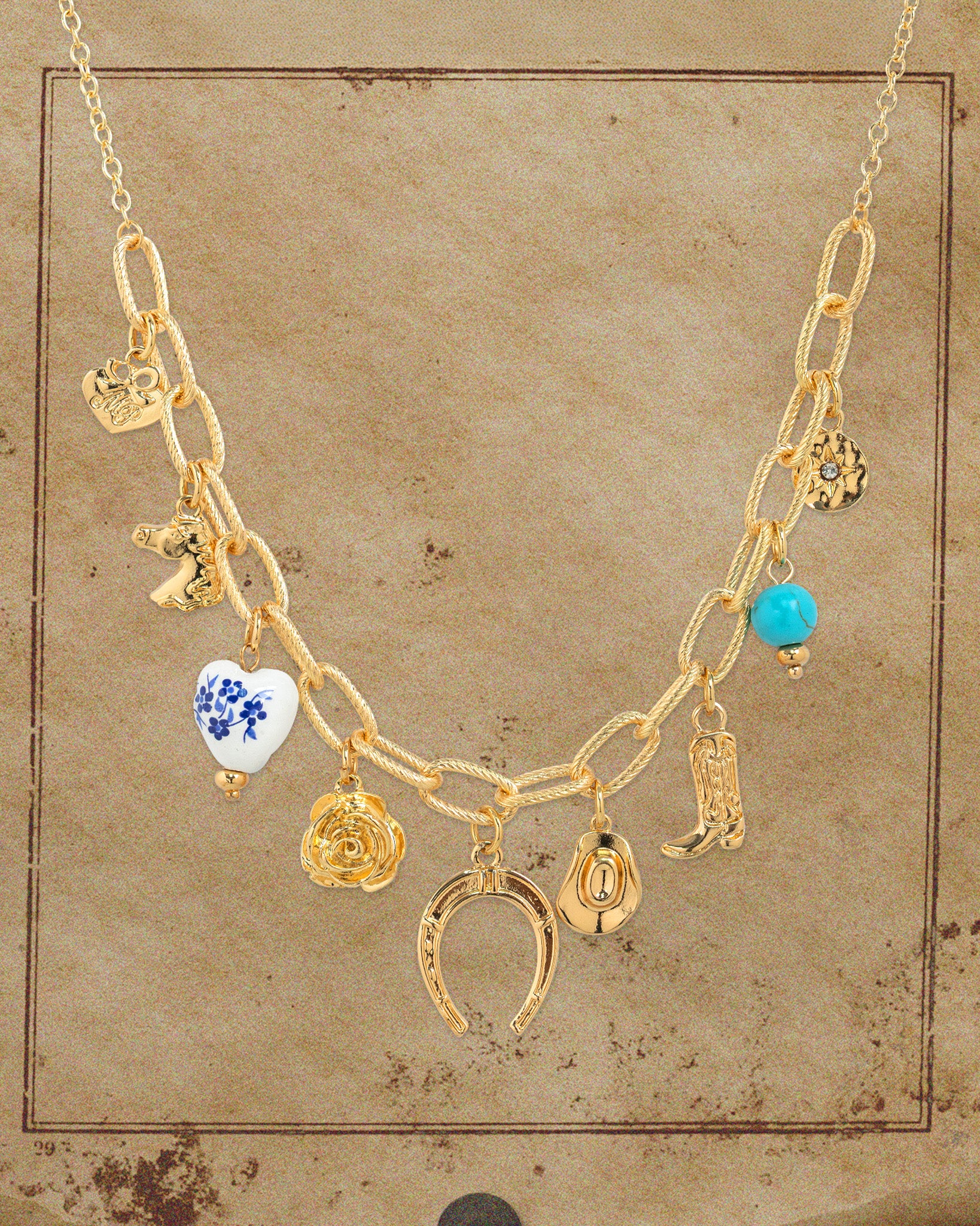 Western Blue Ceramic Multi Charm Necklace