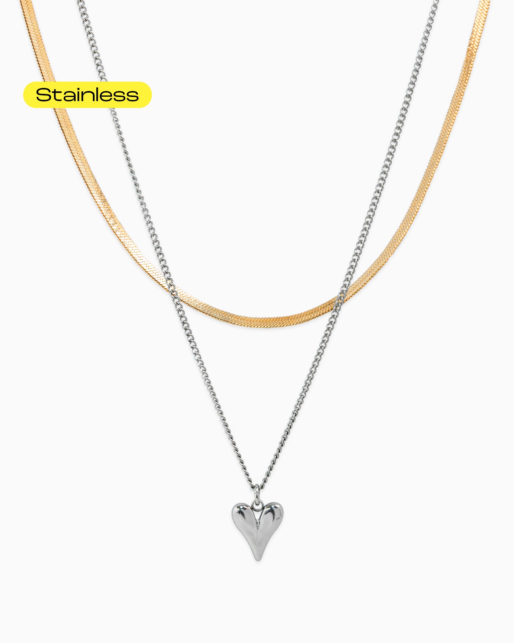 Stainless Layered Snake Chain Heart Necklace