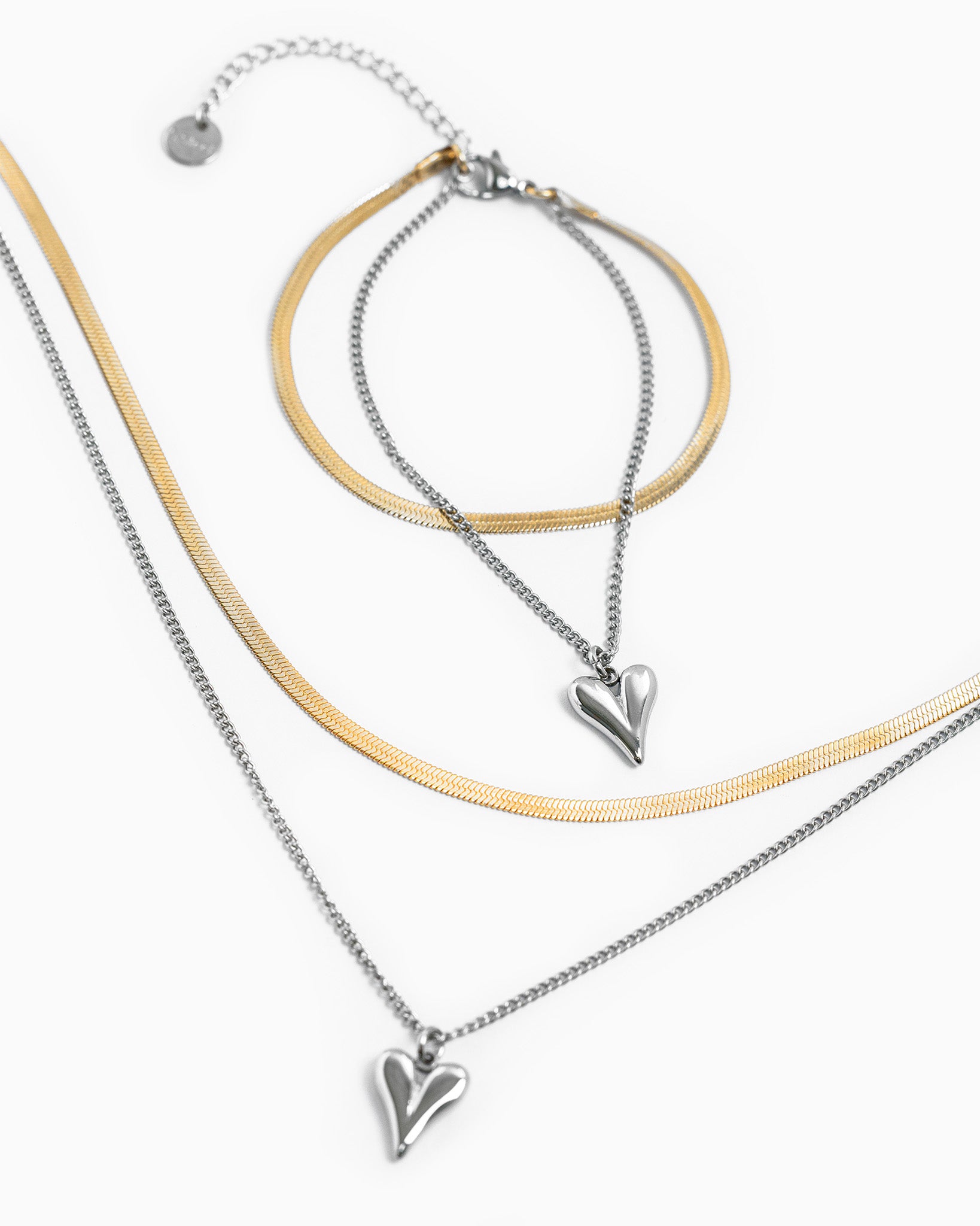 Stainless Layered Snake Chain Heart Necklace