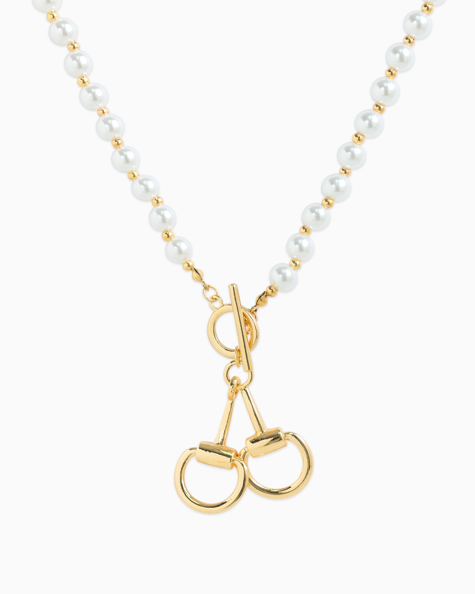 Pearl Beaded Double Horsebit Toggle Necklace-1