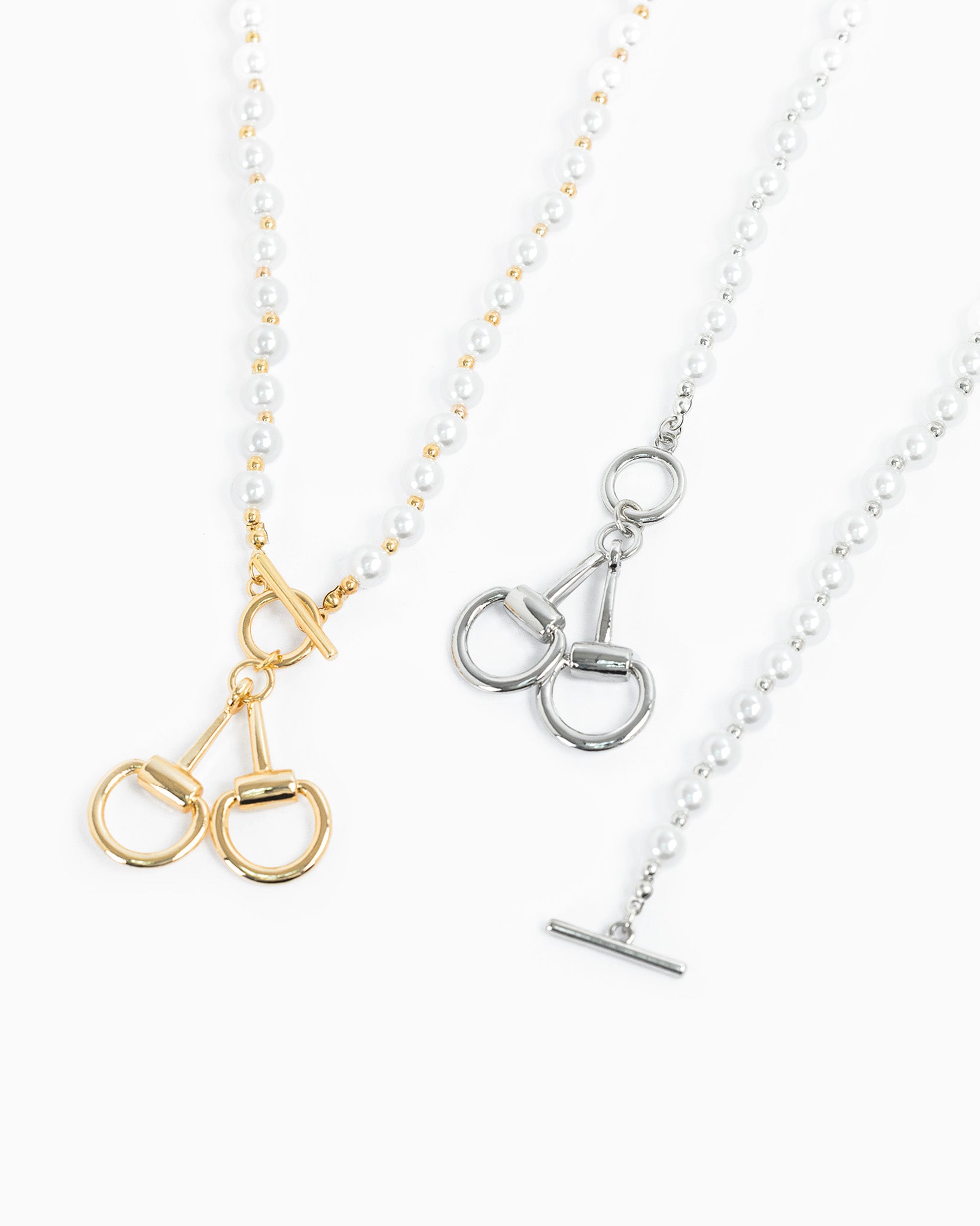 Pearl Beaded Double Horsebit Toggle Necklace-3