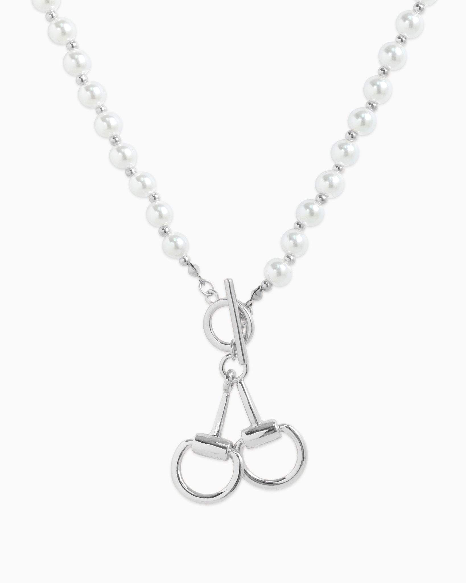 Pearl Beaded Double Horsebit Toggle Necklace-2