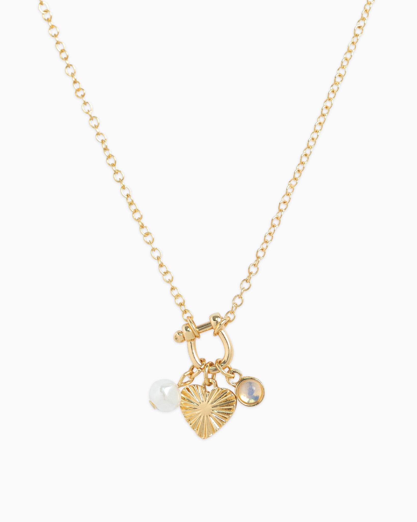 Dainty Horsebit Carabiner Heart 3 Charm Necklace