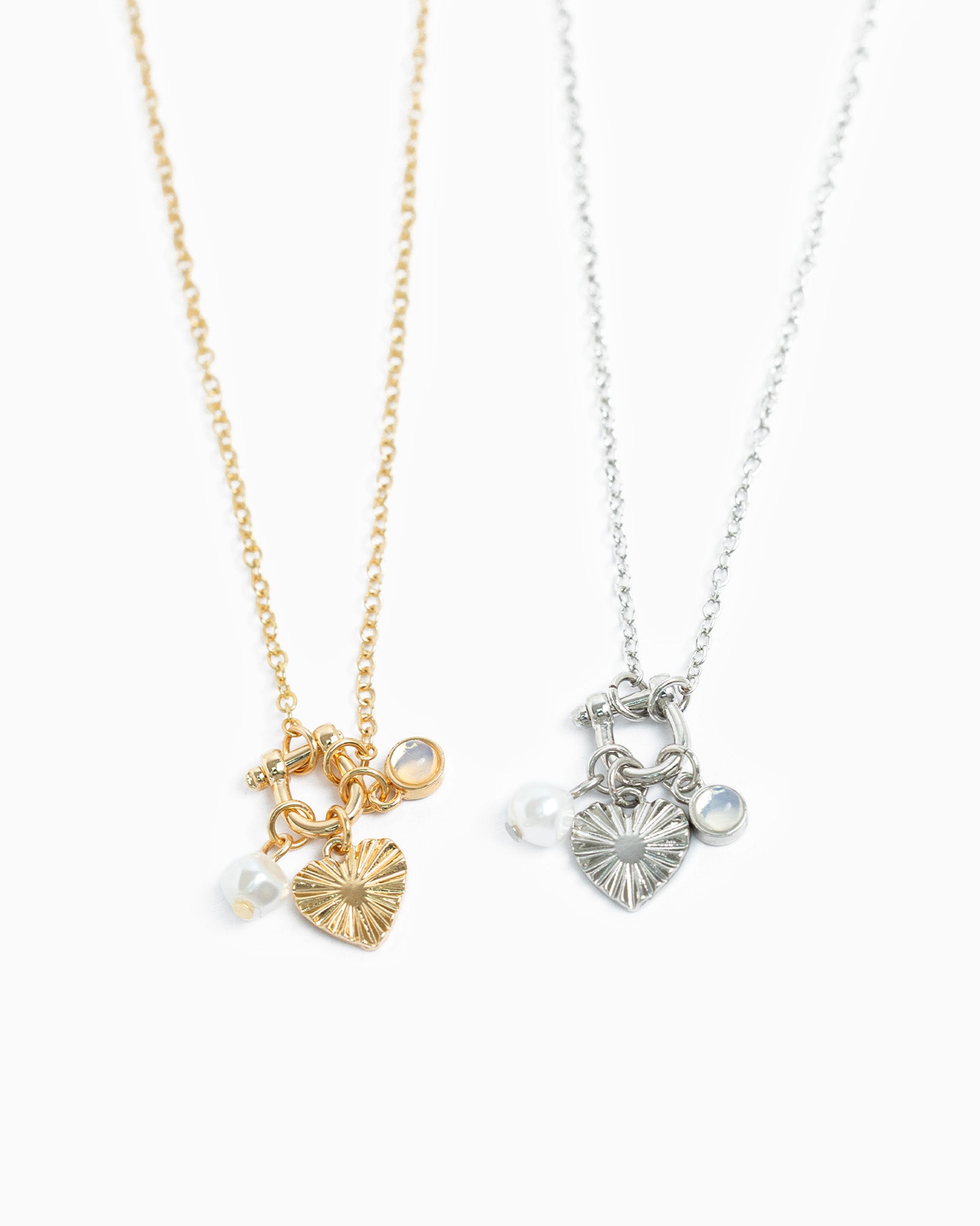 Dainty Horsebit Carabiner Heart 3 Charm Necklace-3