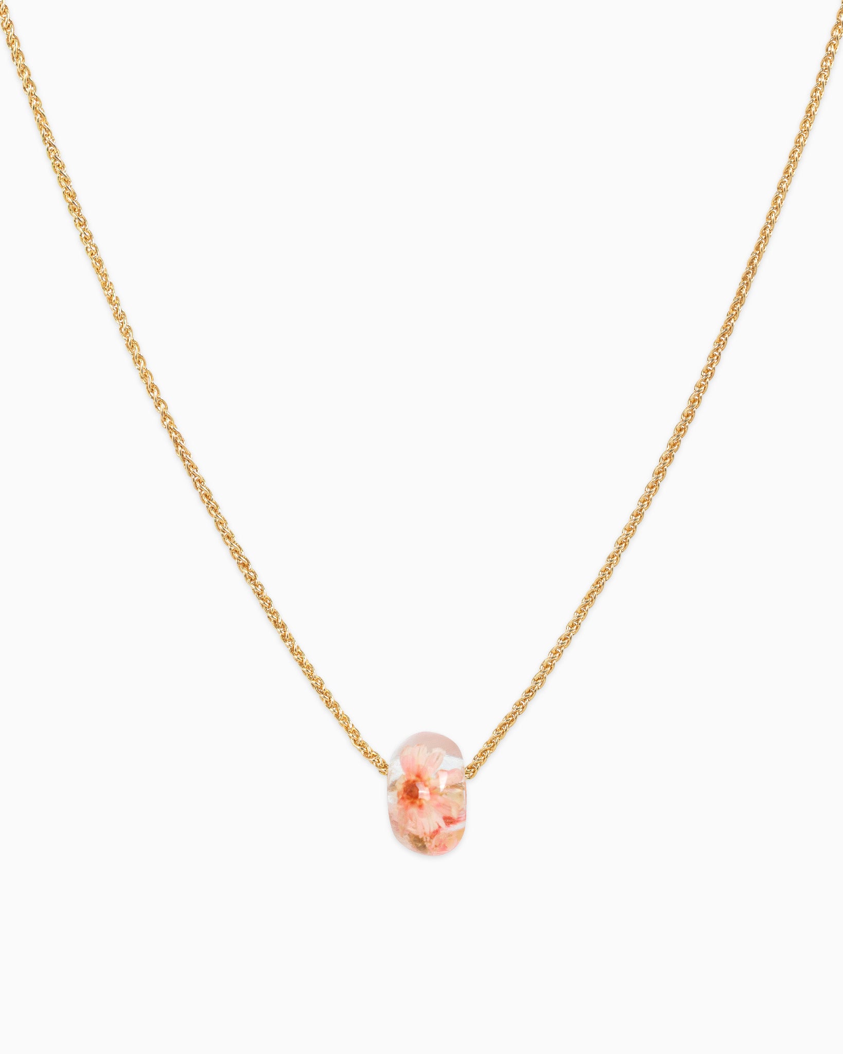 Pressed Flower Glass Rondelle Necklace