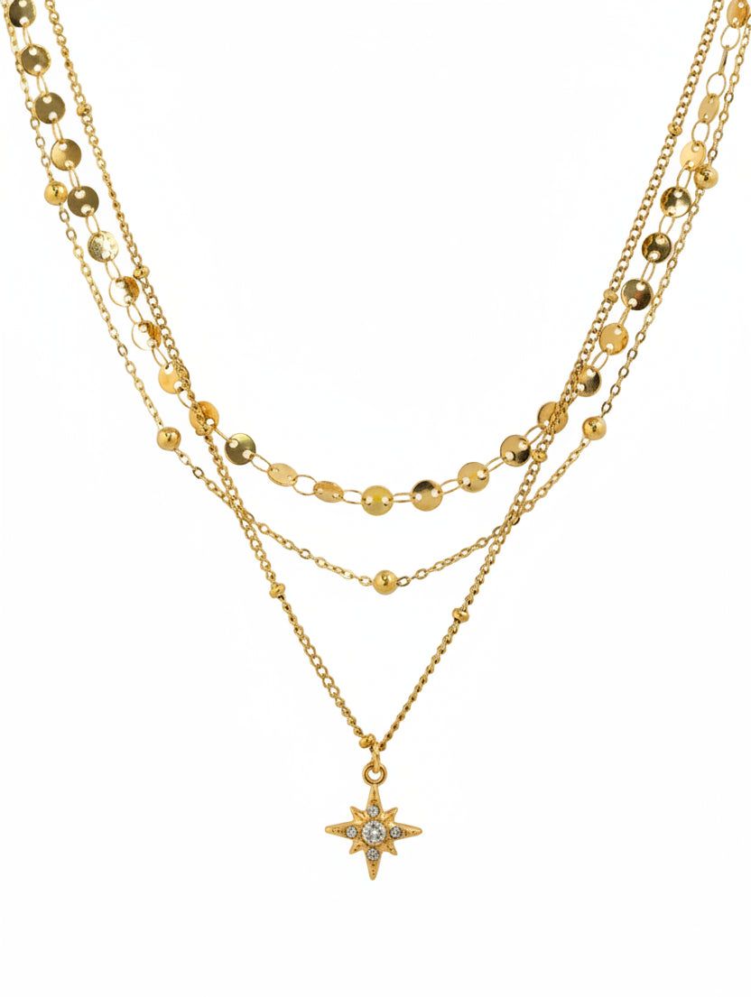 Stainless 3 Layered starburst Necklace