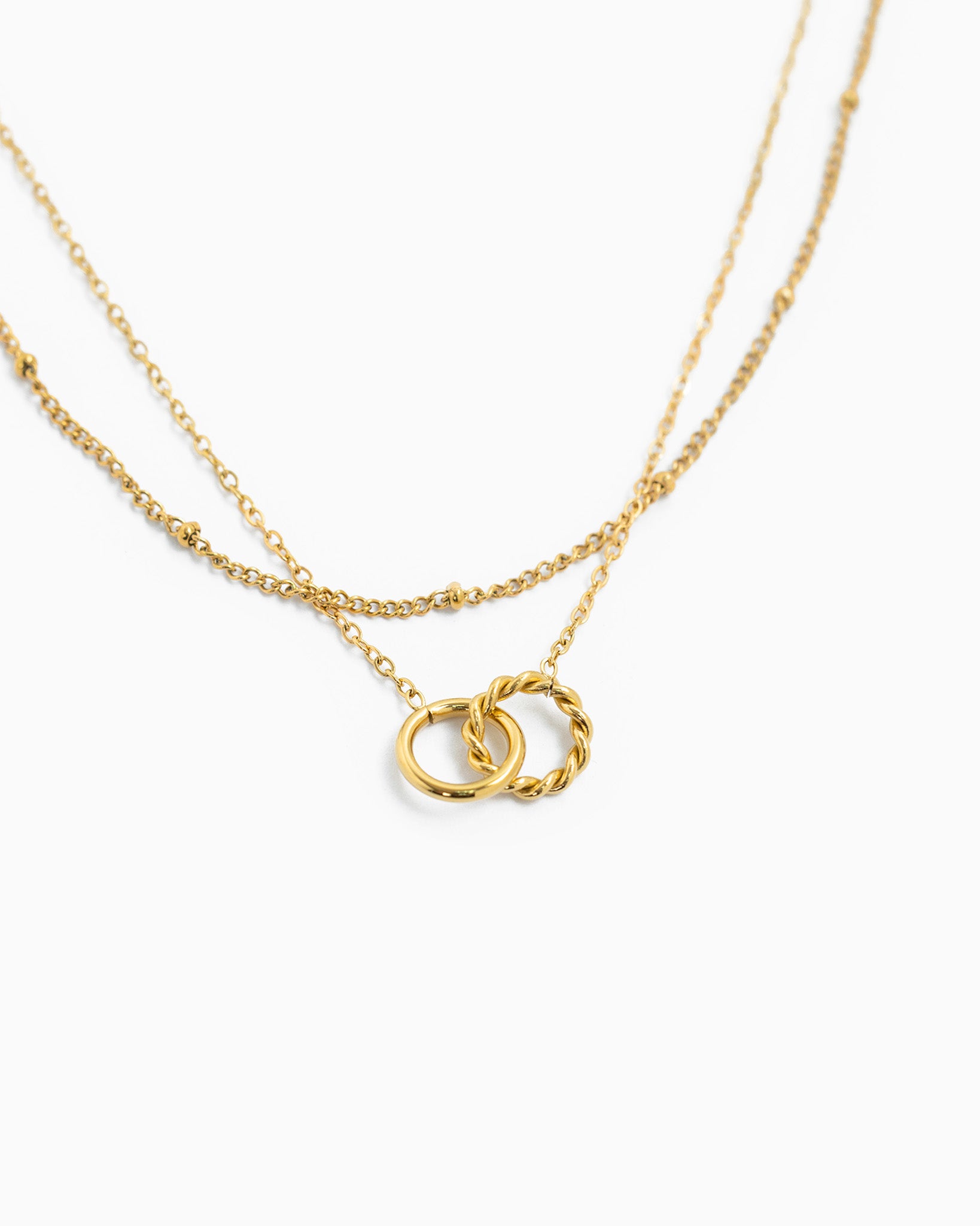 Stainless Minimalist Layered Interlock Ring Necklace