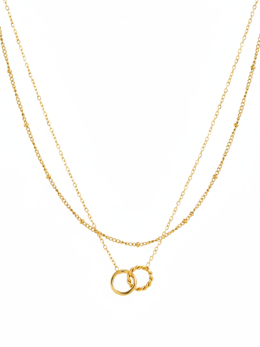 Stainless Minimalist Layered Interlock Ring Necklace