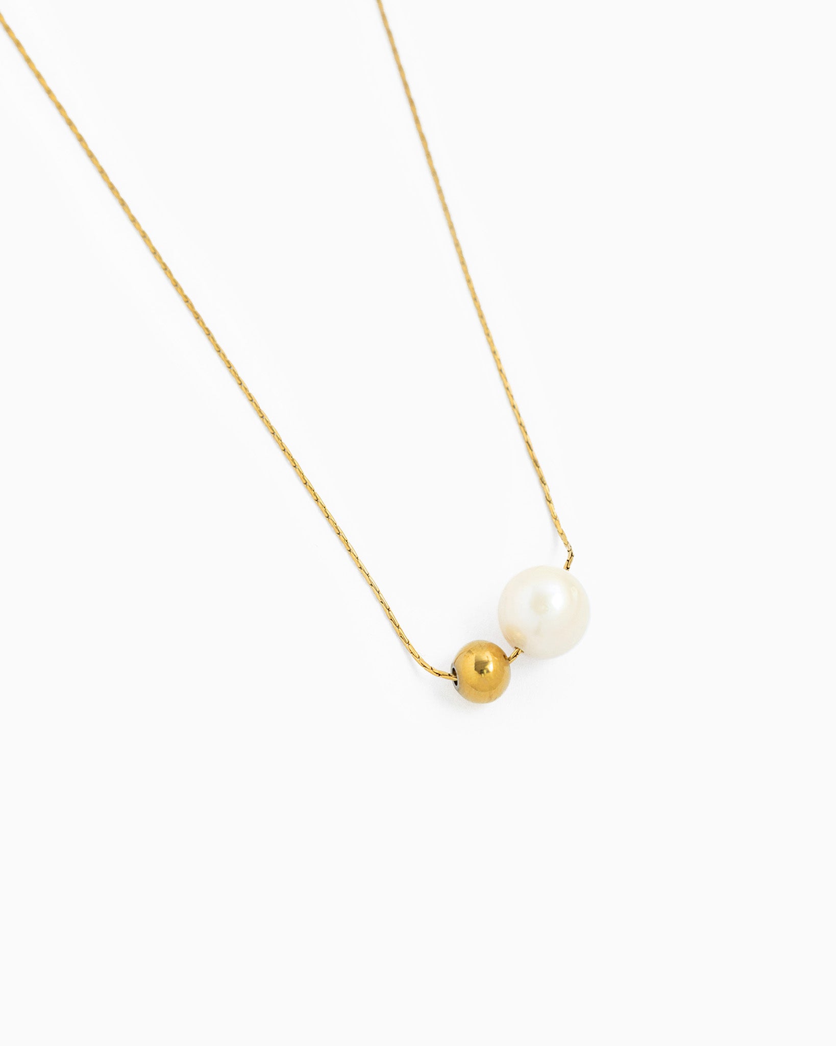Stainless Minimalist Pearl Duo Necklace-3