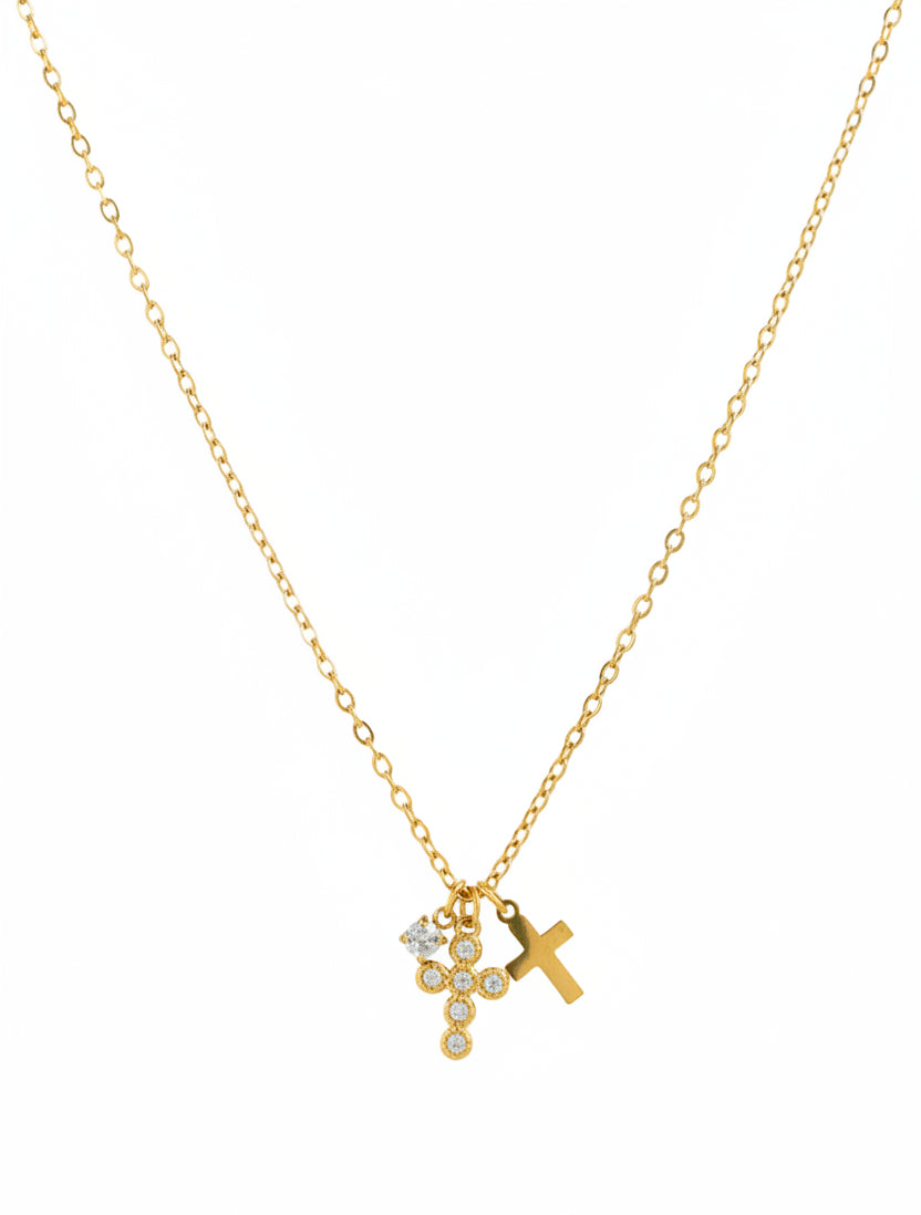 Stainless Faith Triple Charm Cross Necklace