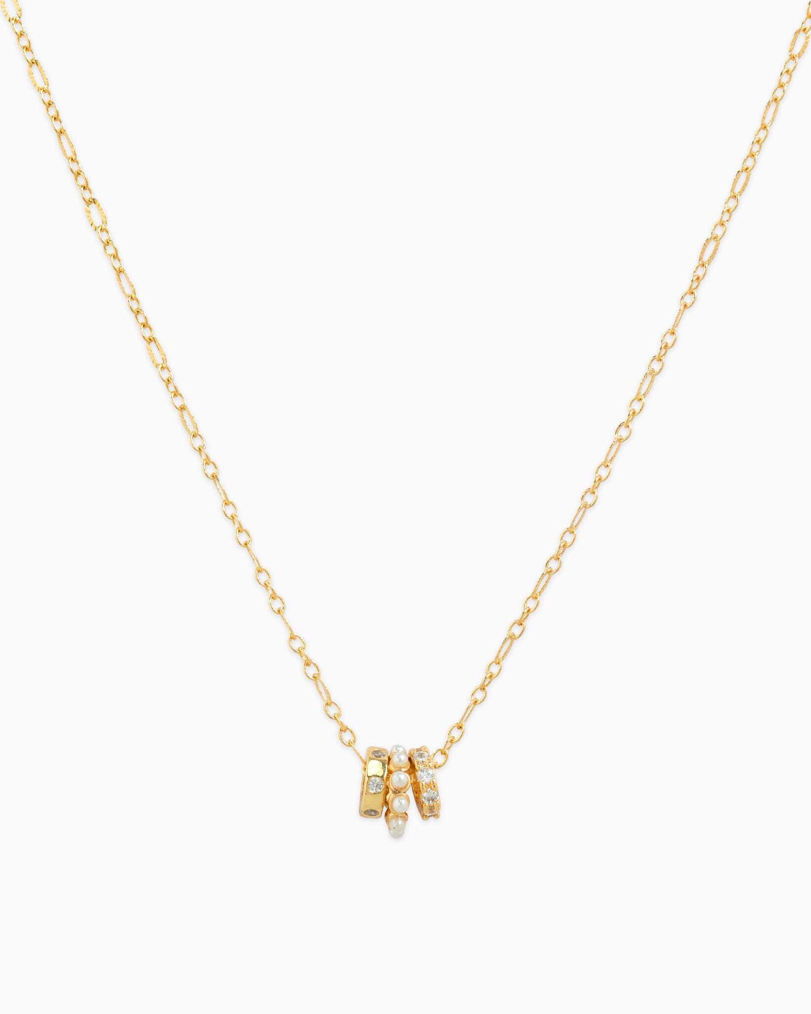 Rondelle CZ & Acrylic Pearl 3Charm Necklace