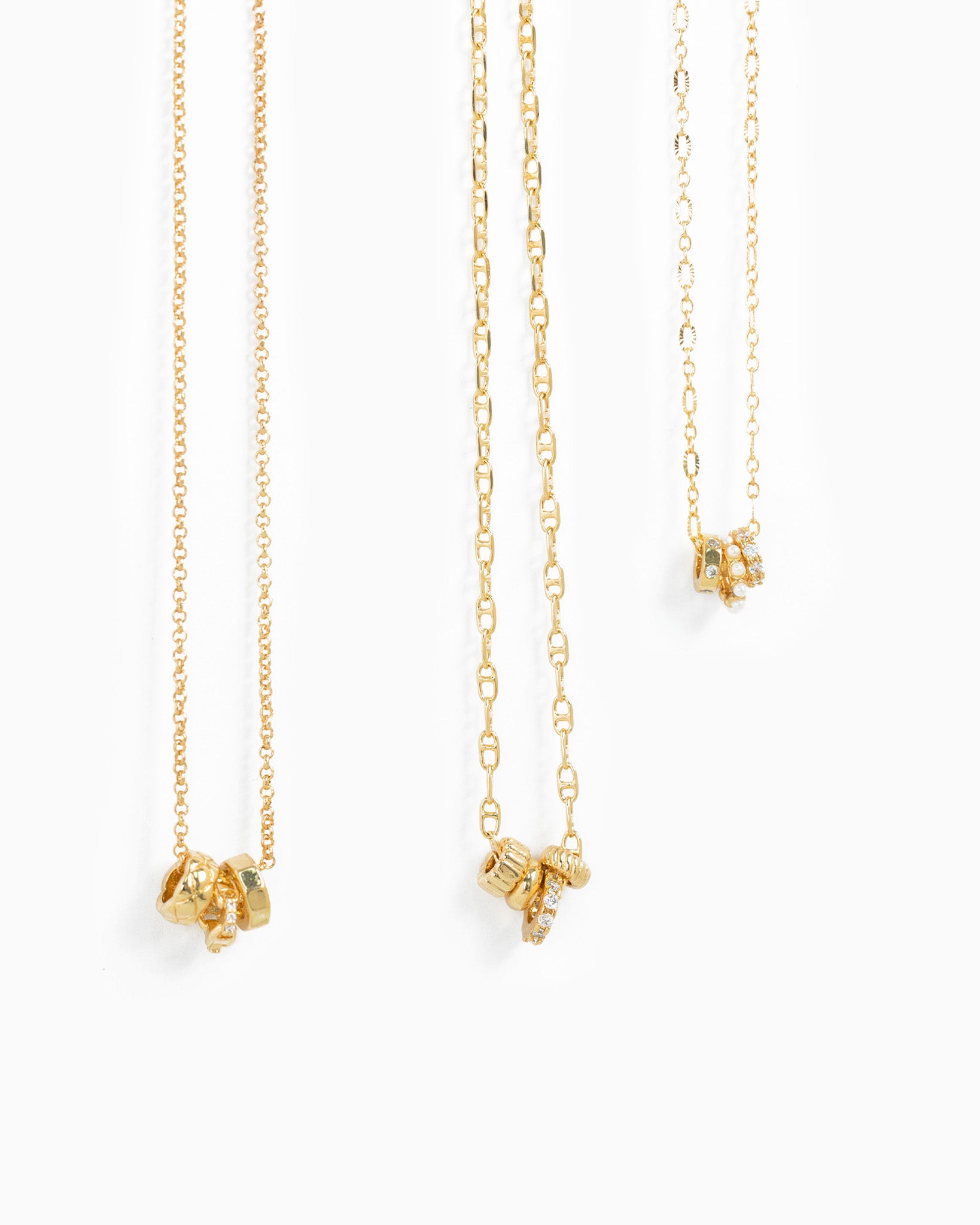 Rondelle CZ & Acrylic Pearl 3Charm Necklace