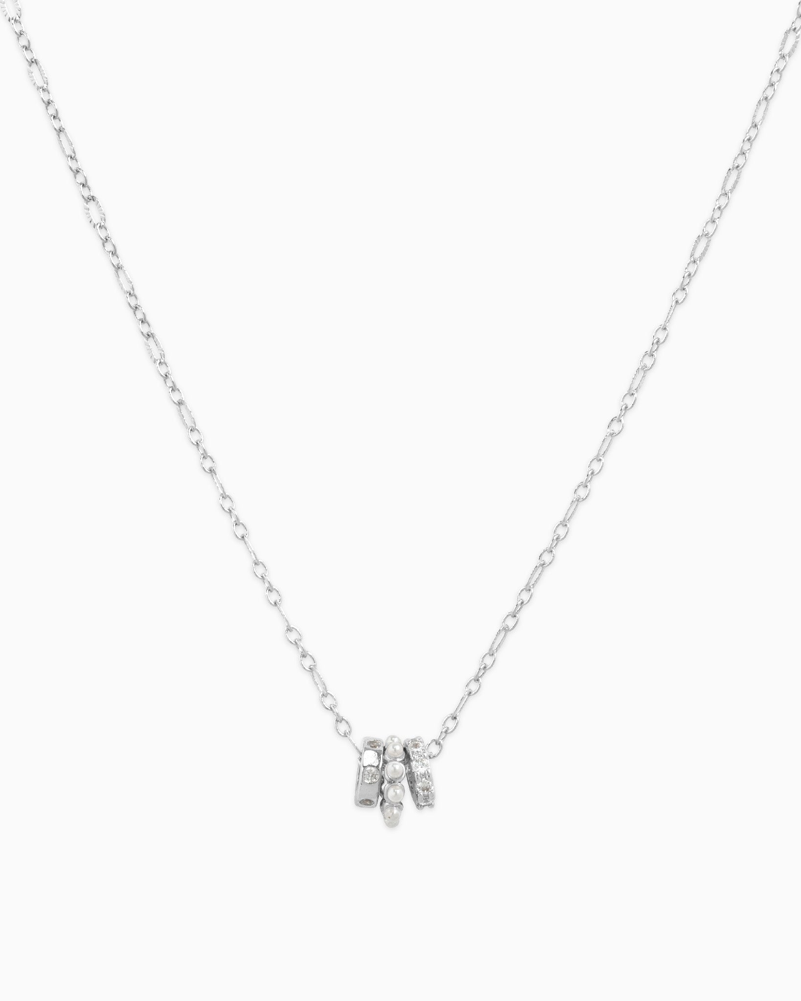 Rondelle CZ & Acrylic Pearl 3Charm Necklace