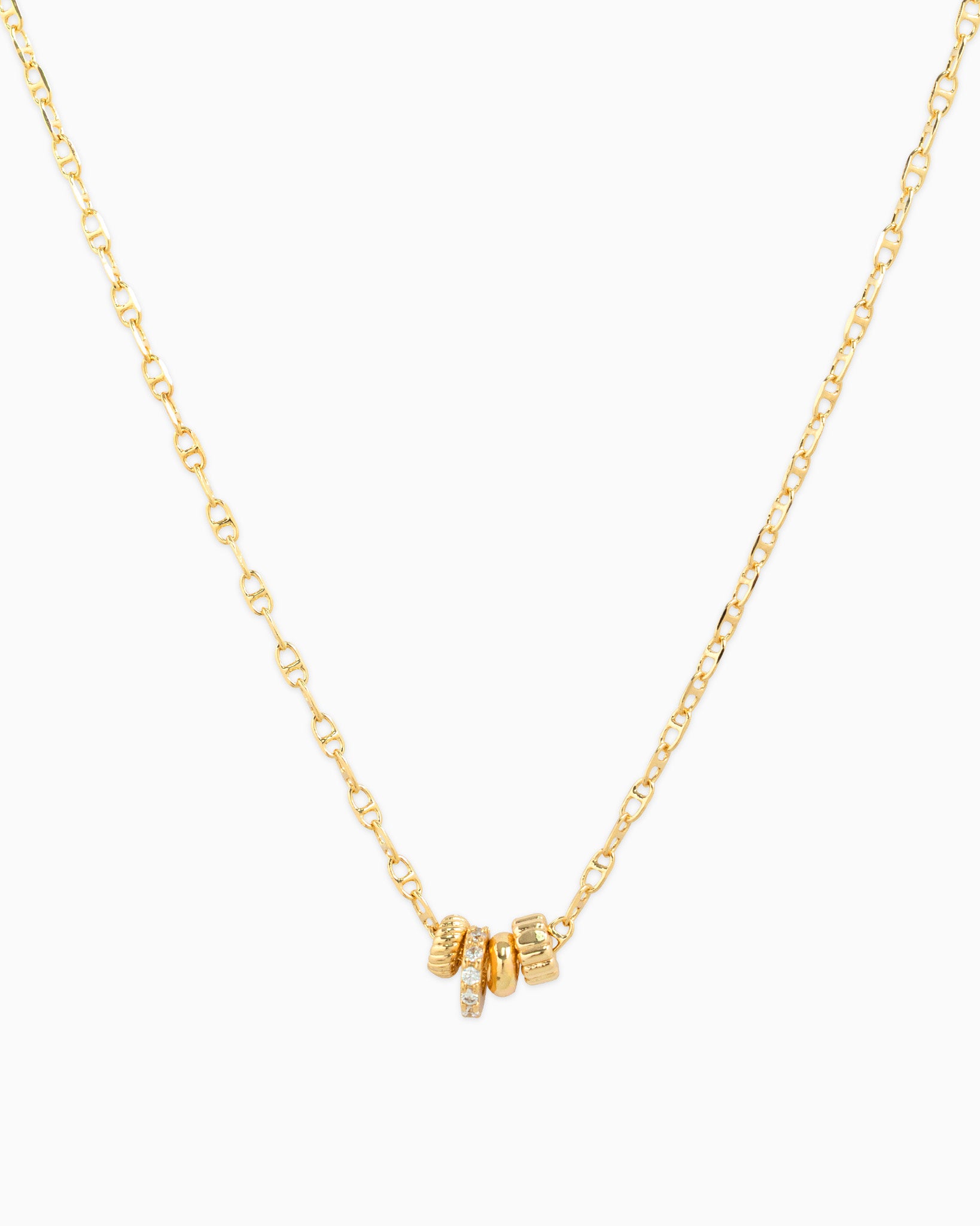 Rondelle CZ Mariner Chain 4-Charm Necklace