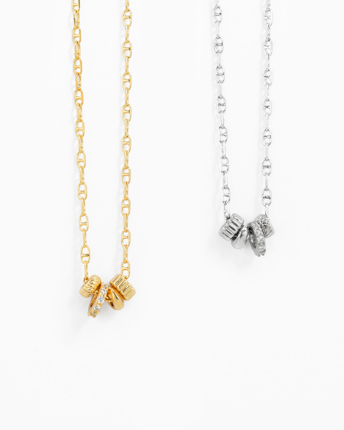 Rondelle CZ Mariner Chain 4-Charm Necklace-3