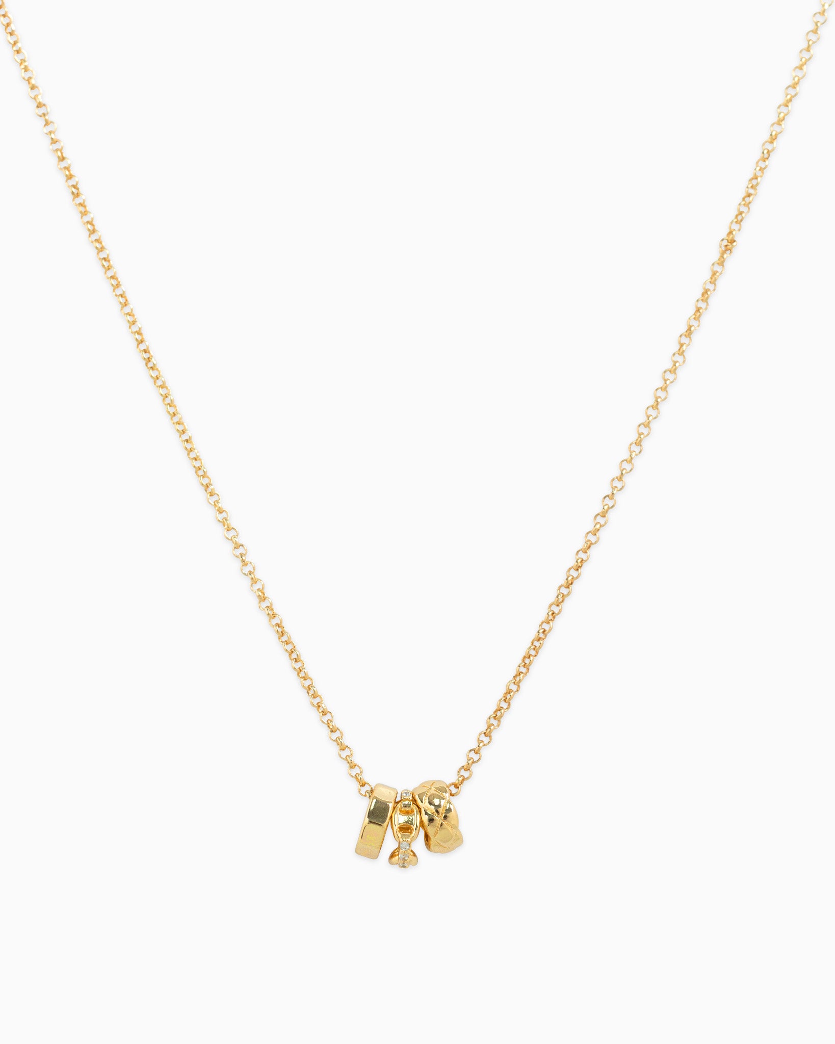 Rondelle CZ Mariner Chain 3-Charm Necklace
