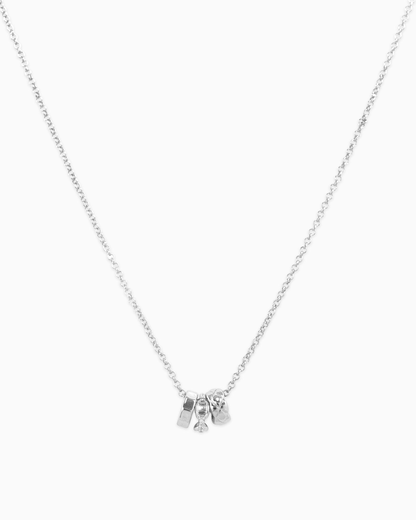 Rondelle CZ Mariner Chain 3-Charm Necklace