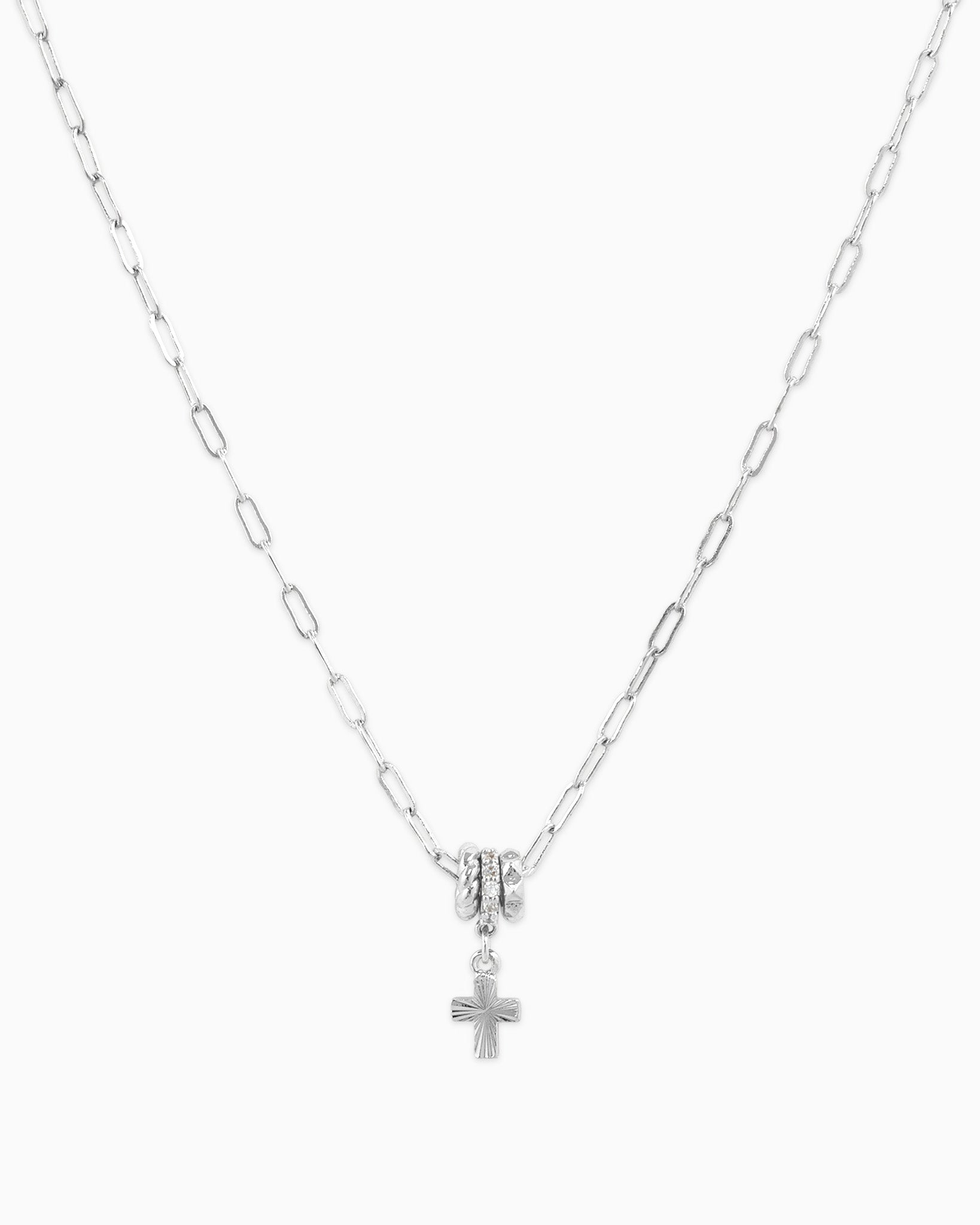 Rondelle CZ Rope Cross 3-Charm Necklace