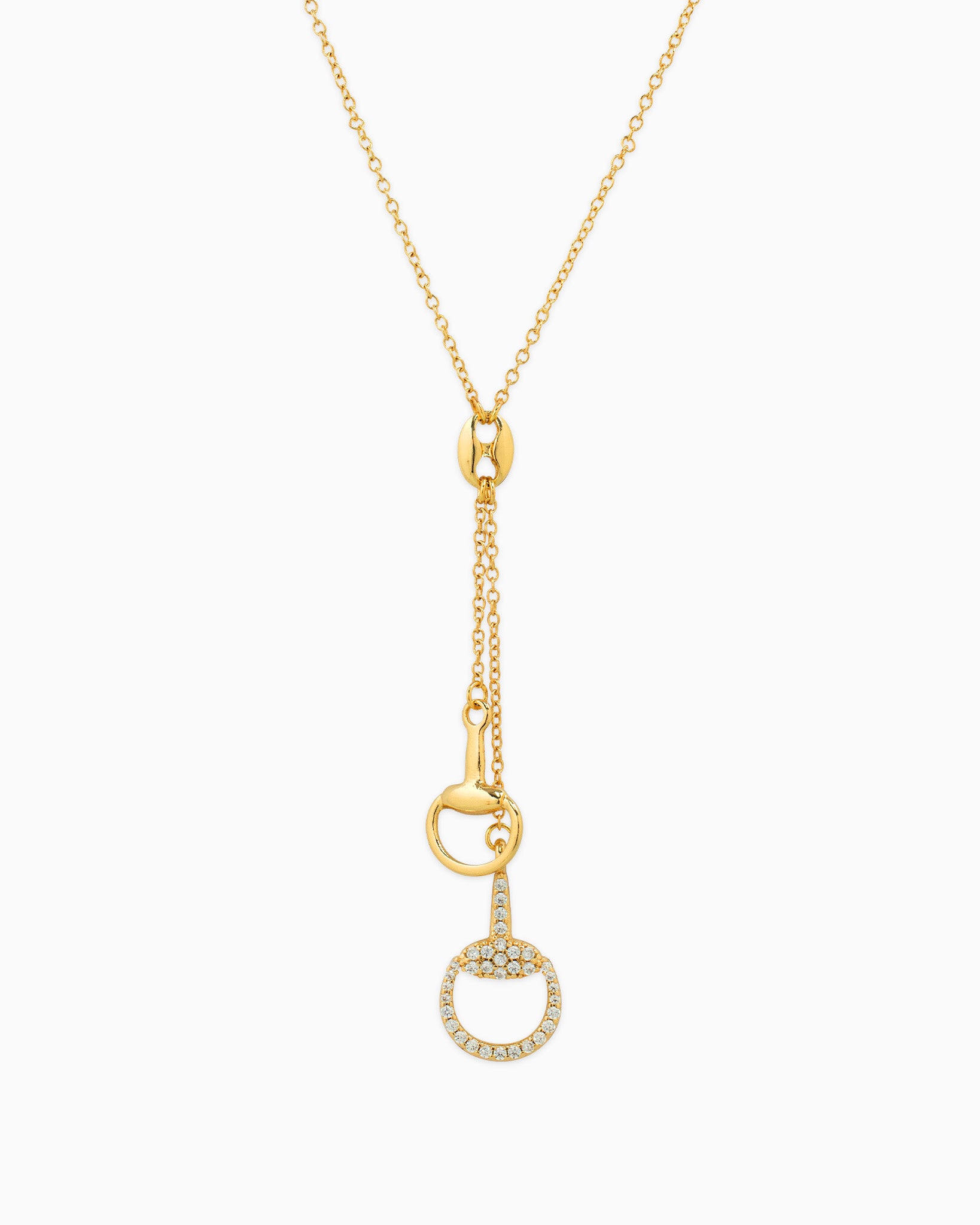 Pave Horsebit Y Drop Necklace