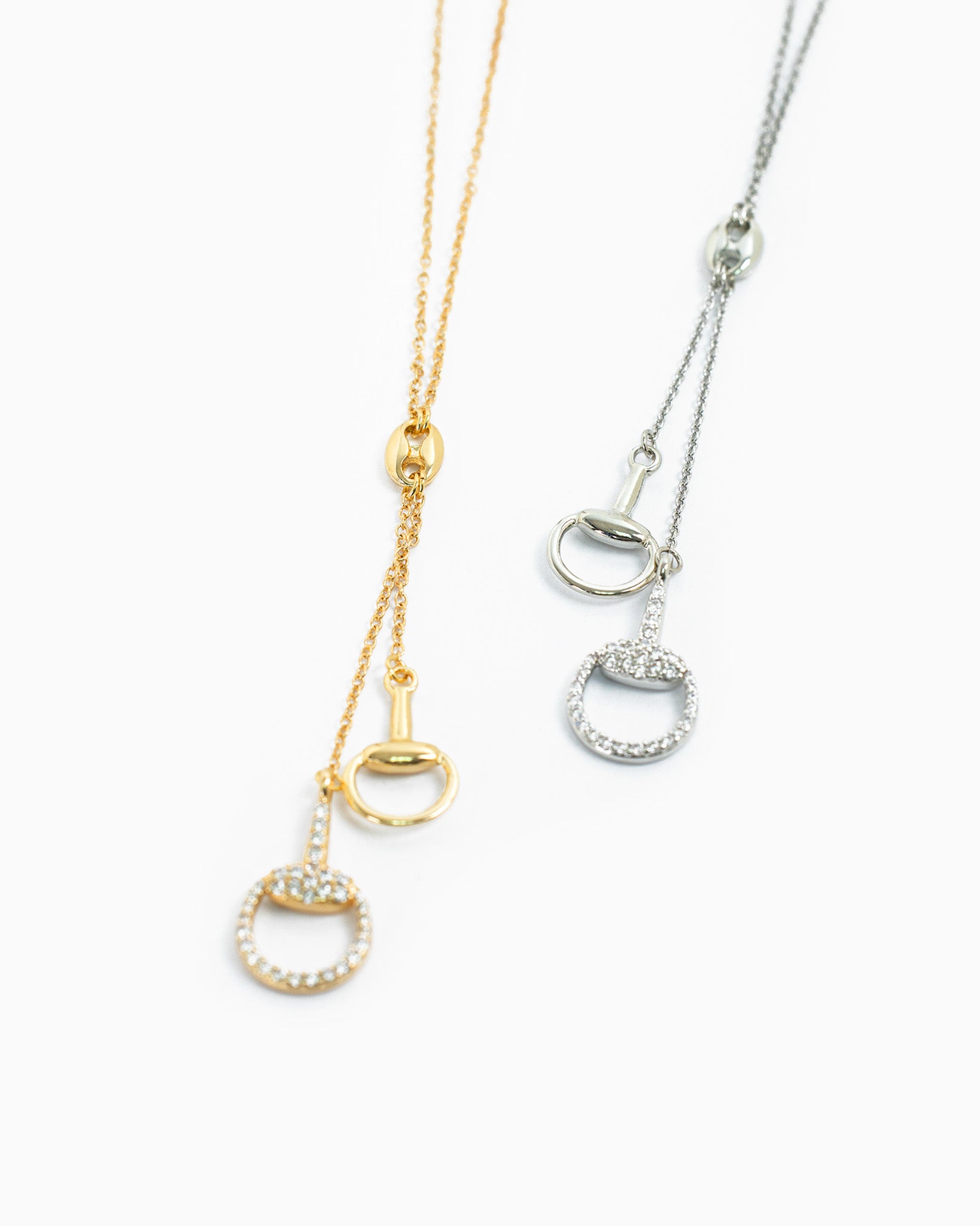 Pave Horsebit Y Drop Necklace-3